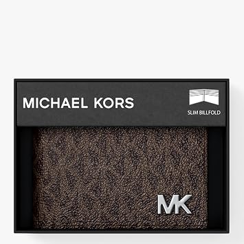 Michael Kors Men's Slim Billfold, Silver-Tone Tonal Hardware/MK Signature Black, Brown/Black