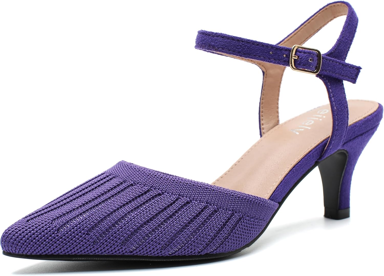 Women's Pointed Toe Slingback Pumps, Knit Kitten Heel Sandals with Ankle Strap
