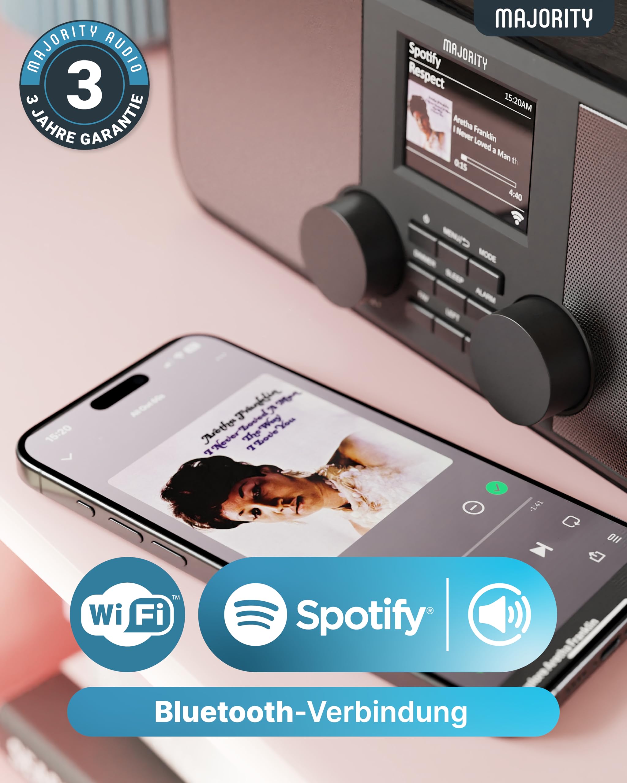 MAJORITY Rostock Internetradio WLAN DAB+ Bluetooth Stereoanlage Digitalradio 2.0-Stereolautsprecher Spotify Connect UKW