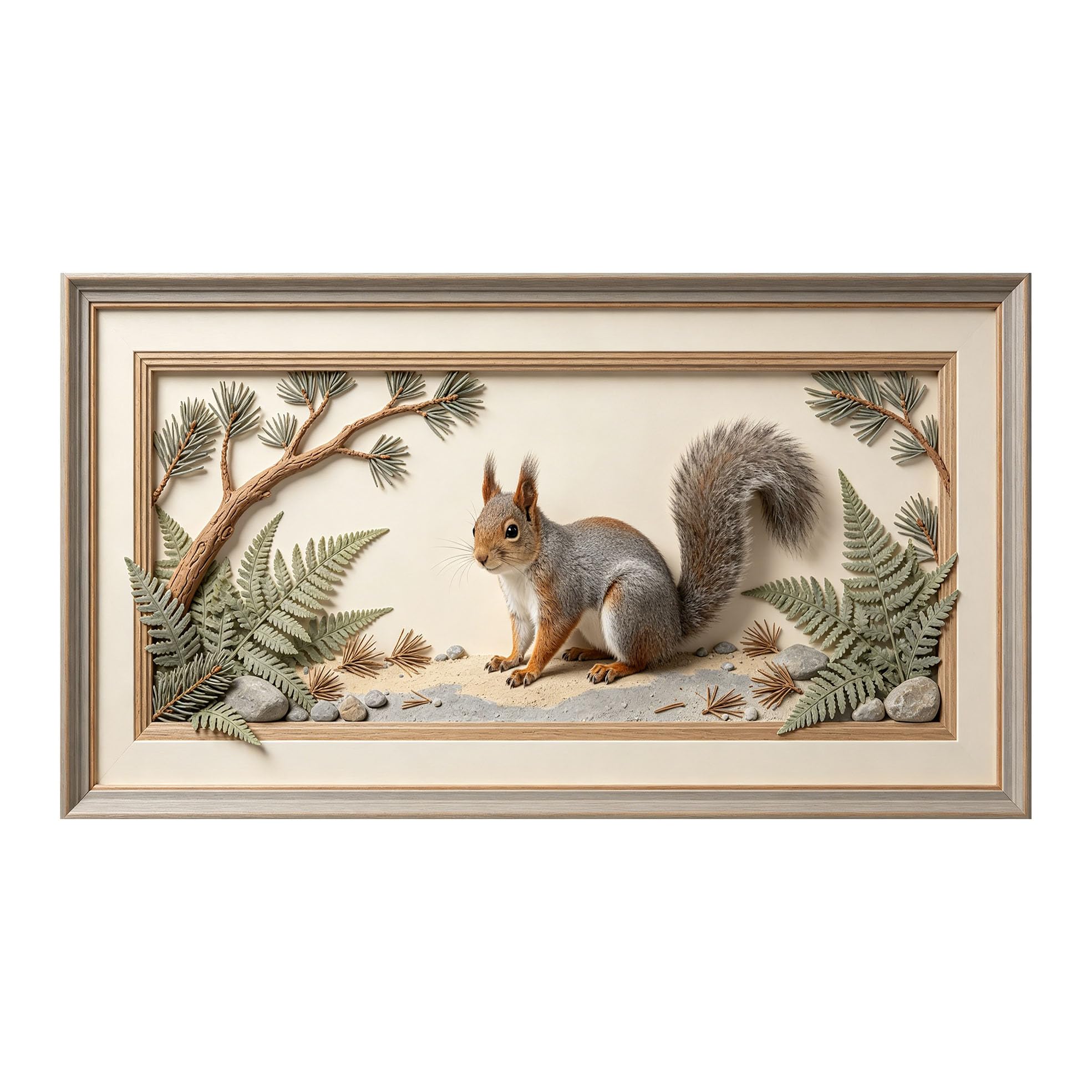 Murasolite 3D 3D Framed Wall Art 50cm×90cm Forest Squirrel Botanical Landscape Realistic Style SelfAdhesive Fabric Mural Wall Decor, Peel and Stick No Damage to Wall for Bedroom Living Room