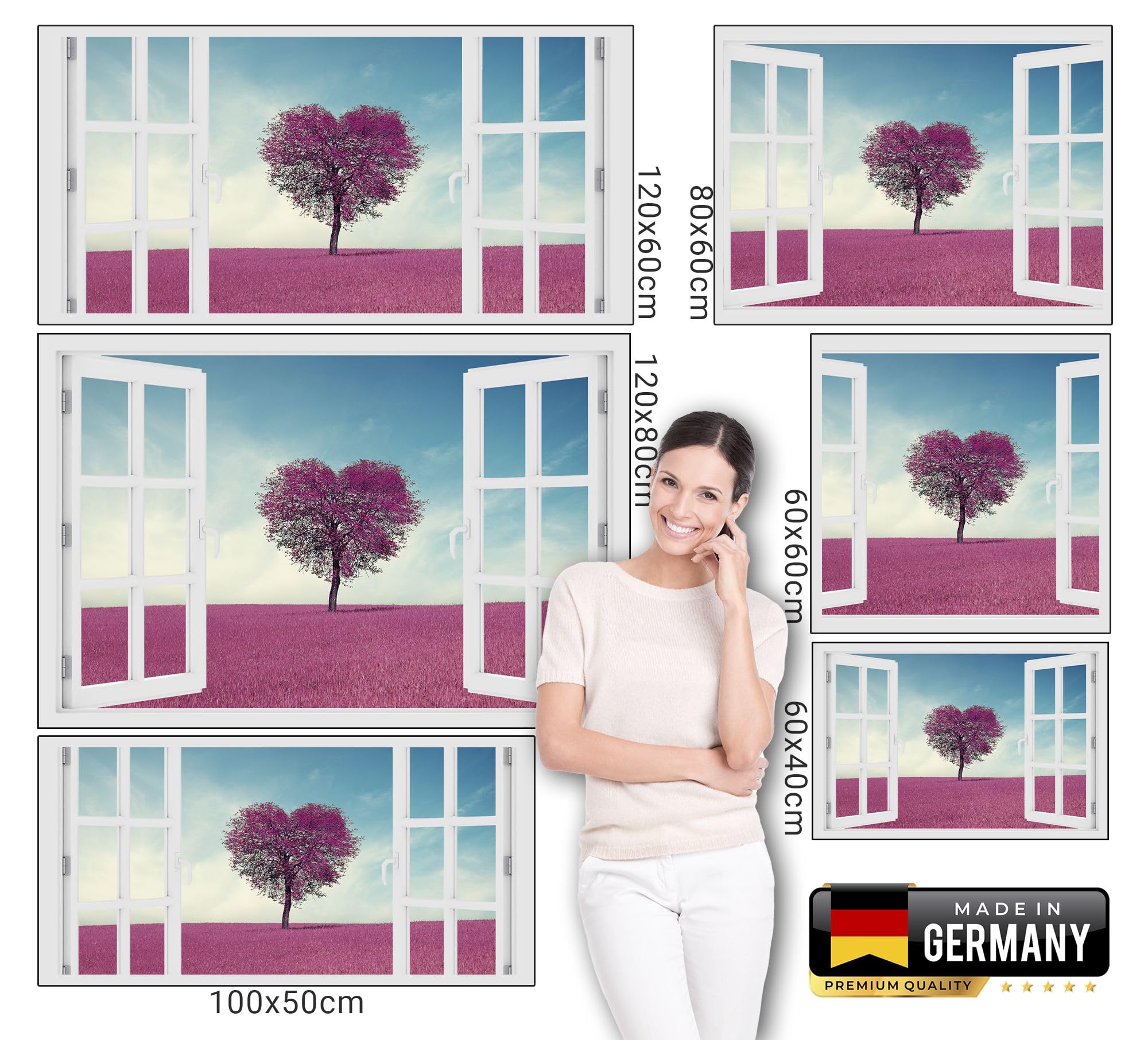 Wandbild Outdoor wetterfeste Bilder für draußen | Gartenbilder Innen & Außen | Landschaftsbilder Acryl Glas Fensterblick Effekt | 60x60cm Feld Himmel Baum Herz