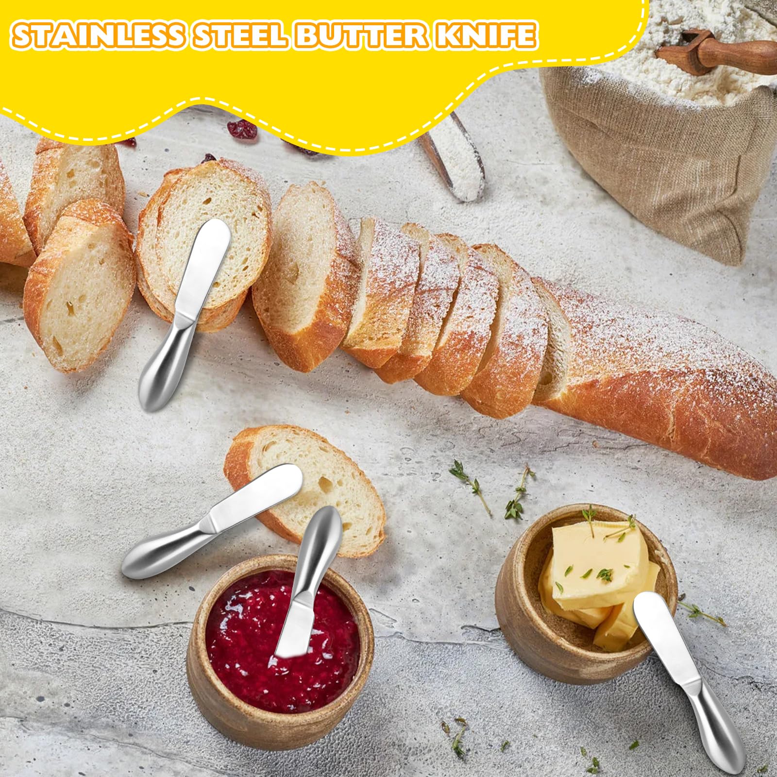 Juego de Cuchillos Esparcidor, 4 Piezas Cuchillo de Mantequilla, Cortador Mantequilla Acero Inoxidable, Esparcidor Mantequilla, Cuchillos de Mantequilla para Mantequilla, Queso, Mermelada 13.3cm