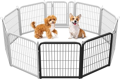 Miniatura 14 de Yaheetech - Corralito para perros, para uso en exteriores e interiores, valla de metal resistente para mascotas, corral para ejercicio, casas
