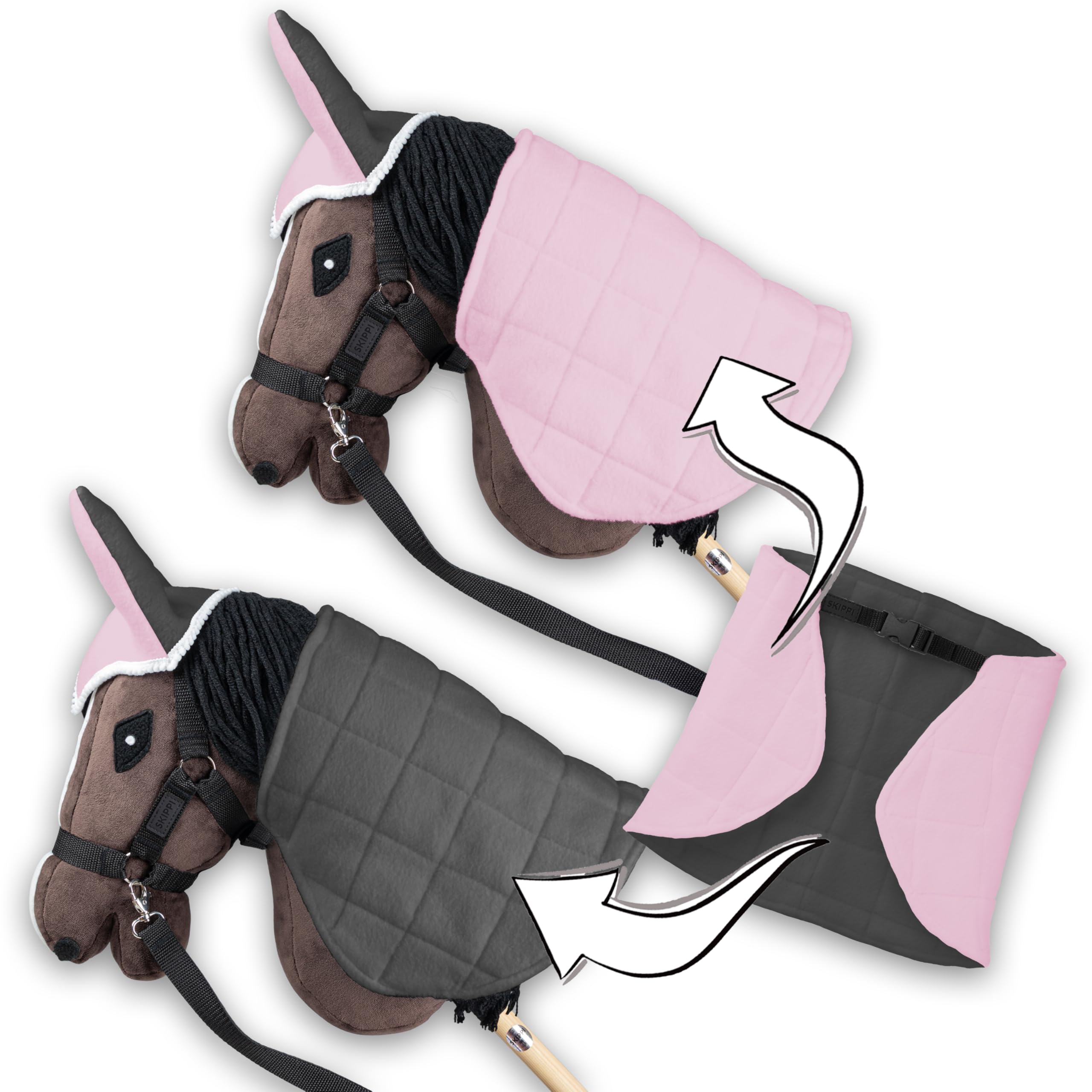 SKIPPI Hobby Horse Blanket and Ear Bonnet, Pink and Grey, Hobby Horse Accessories - Image 3