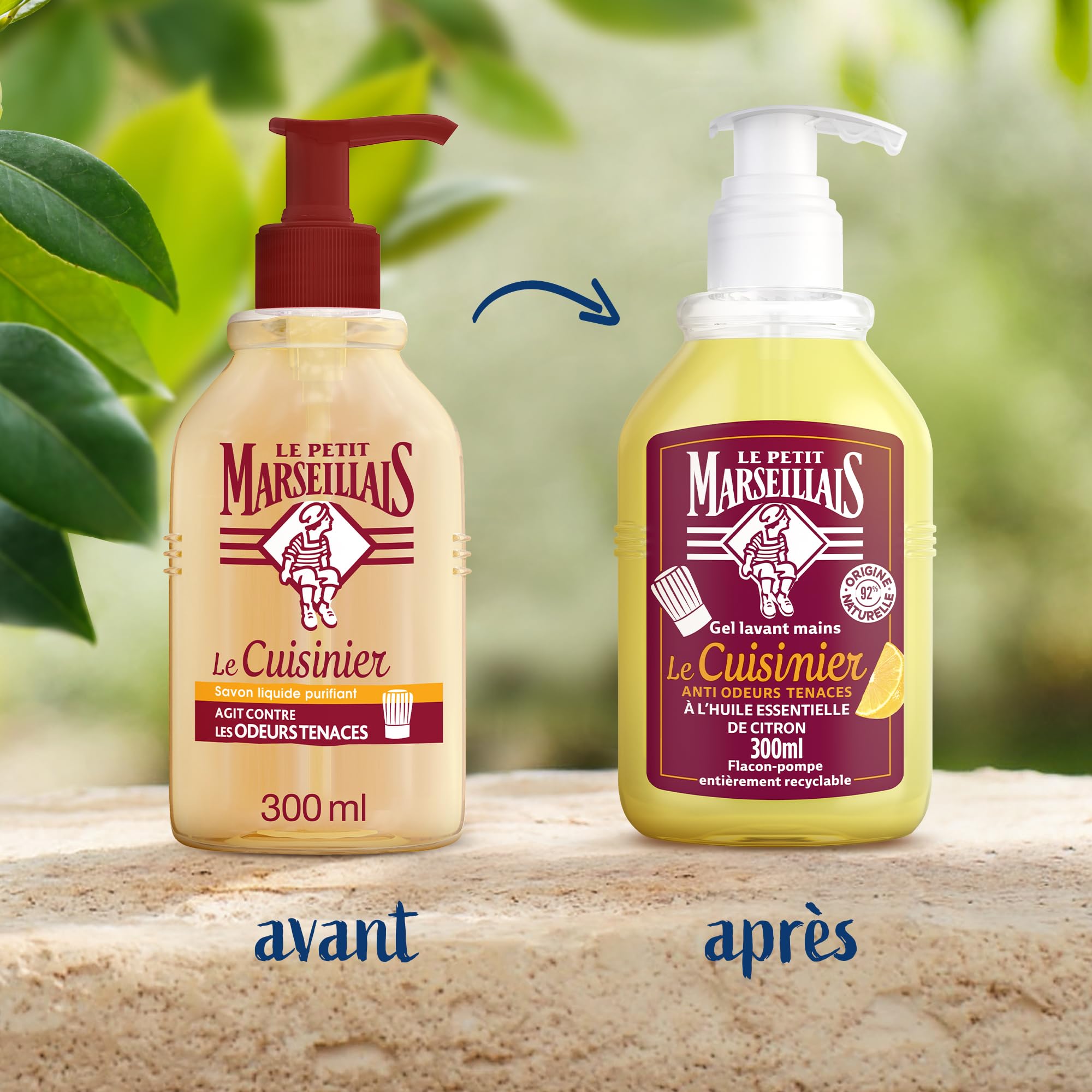 Le Petit Marseillais – Gel Lavant Mains Le Cuisinier (flacon-pompe de 300 ml) – Savon mains liquide anti odeurs tenaces à l'huile essentielle de citron – 92 % d'origine naturelle