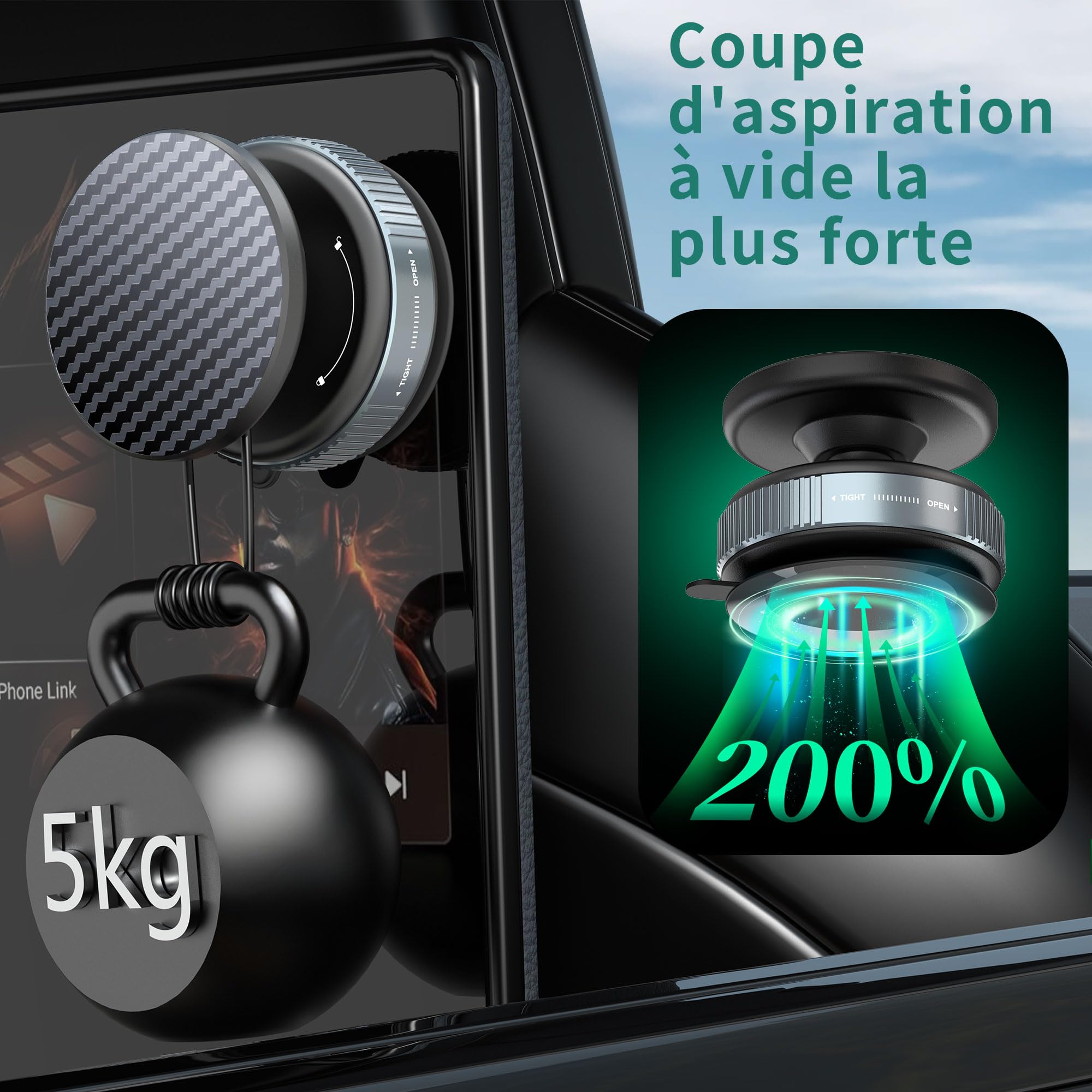HomeMount Support de téléphone magnétique à ventouse rotatif à 360 °, convient pour iPhone 16/15/14/13/12 et Samsung sur des surfaces lisses telles que les miroirs, le verre, les rétroviseurs