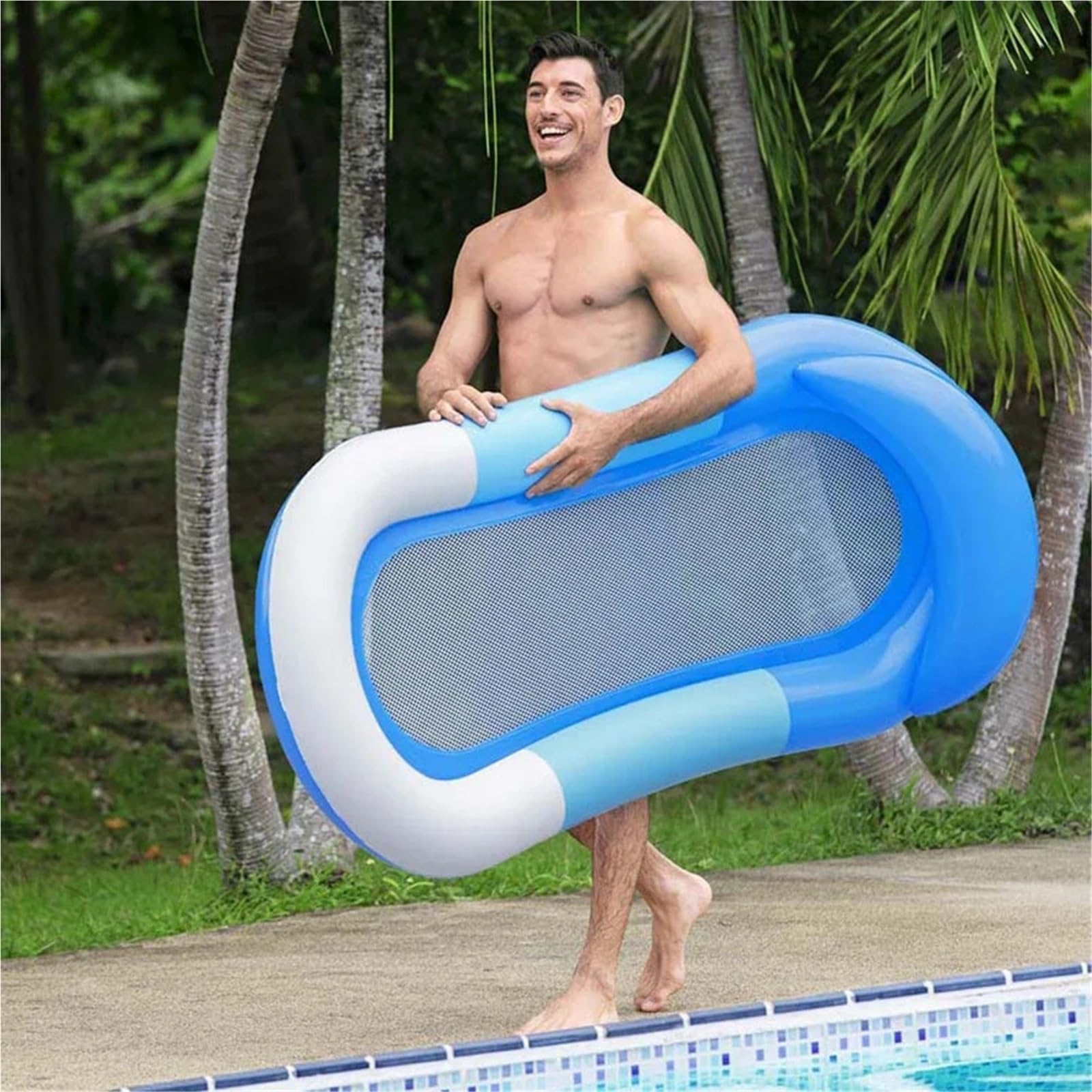 Hamac gonflable flottant pour piscine, plage, coussin de couchage en maille