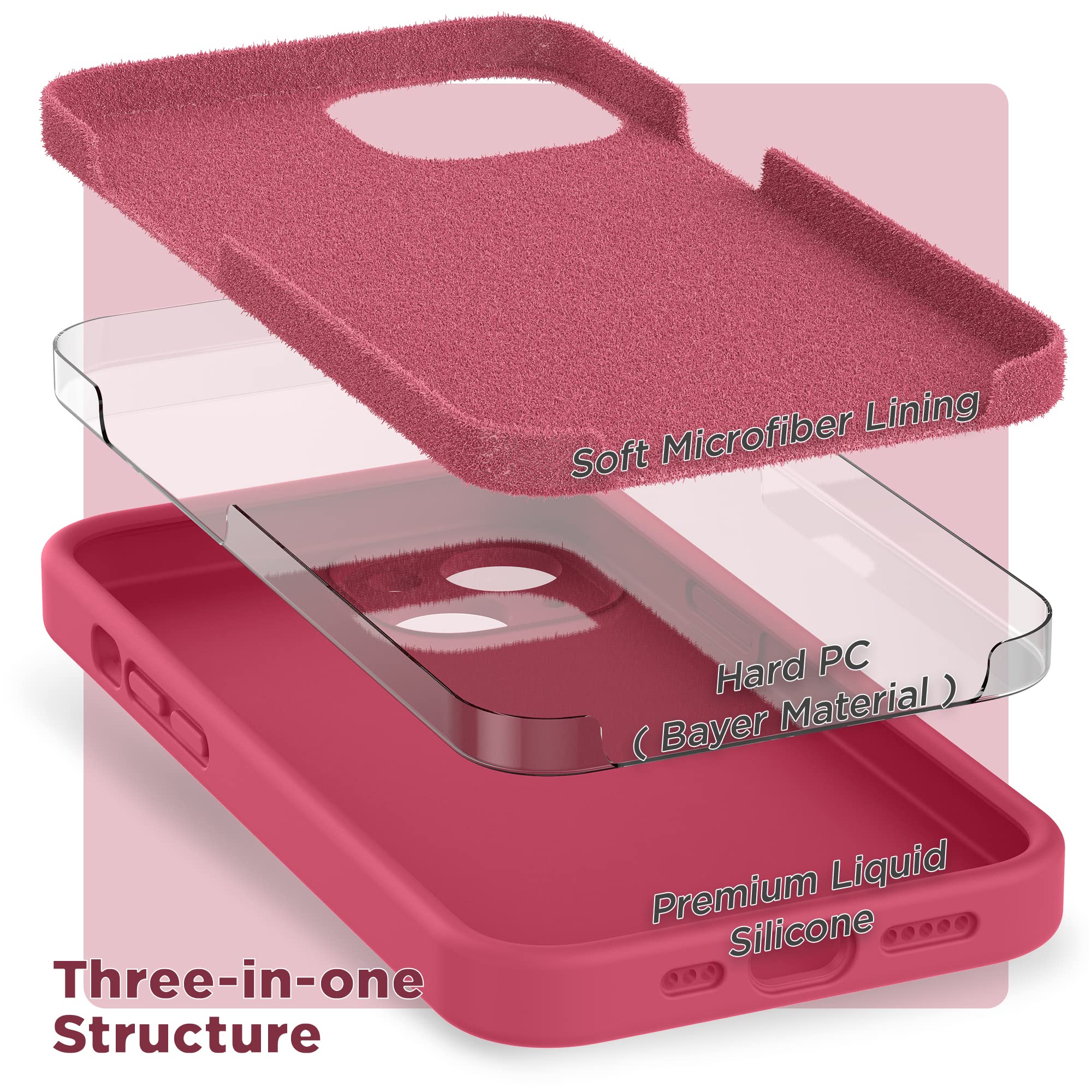 SURPHY Cover per iPhone 14 con 2 Pellicola Vetro Temperato (6,1"), Custodia per iphone 14 Silicone con Protezione Fotocamera, case protezione Completa, Ibisco