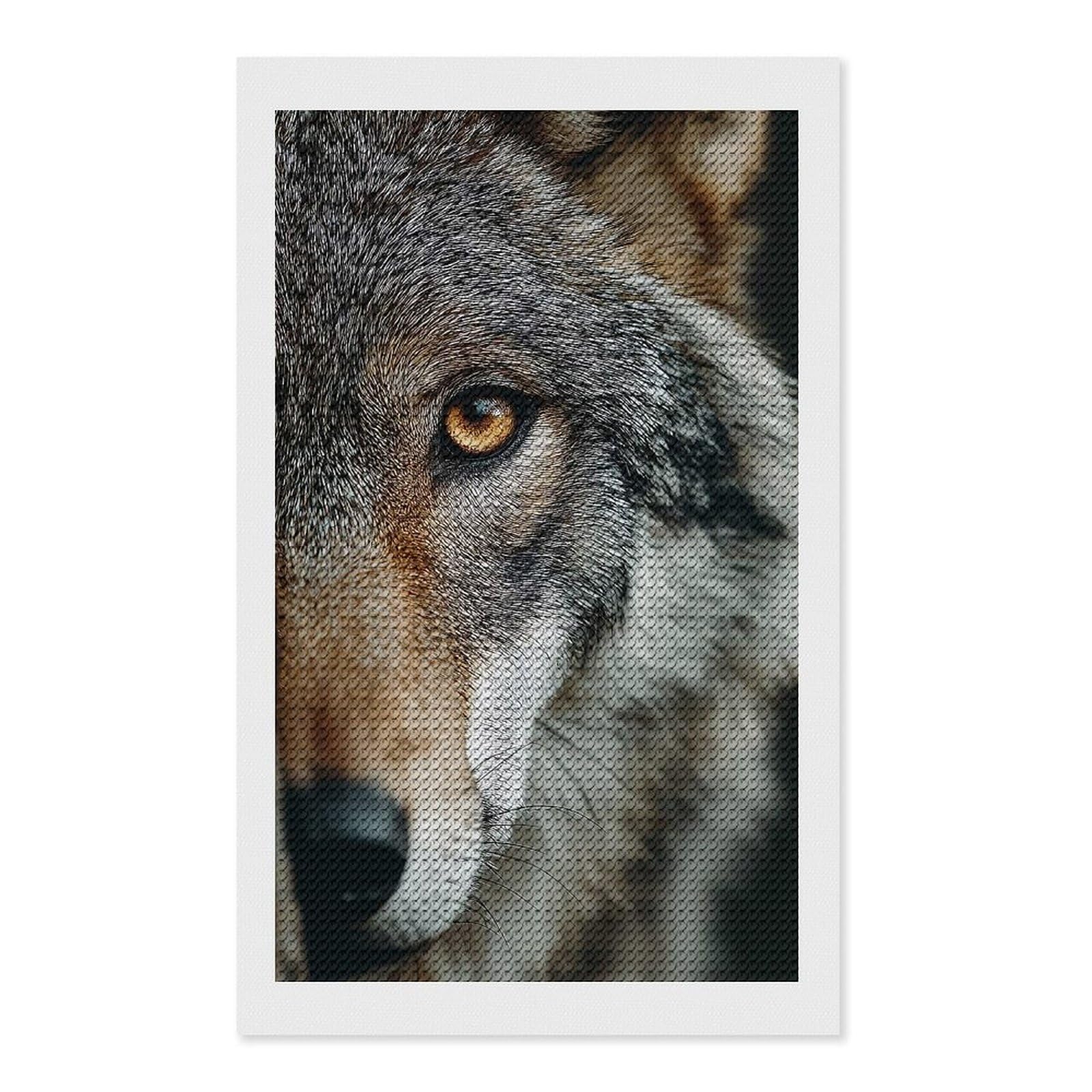 Junmoney Wolf Portrait Close-Up Full Drill Diamond Painting Kit 12"x20", for Teens, Adhesive Canvas, Bedroom Decor, Holiday Gift Idea