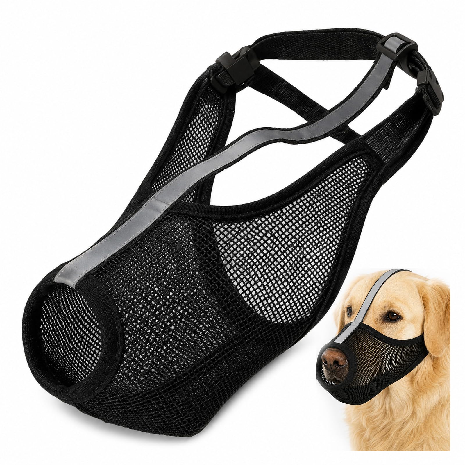 Dog Muzzle Size M, Soft Mesh Breathable Reflective Guard for Training Walks