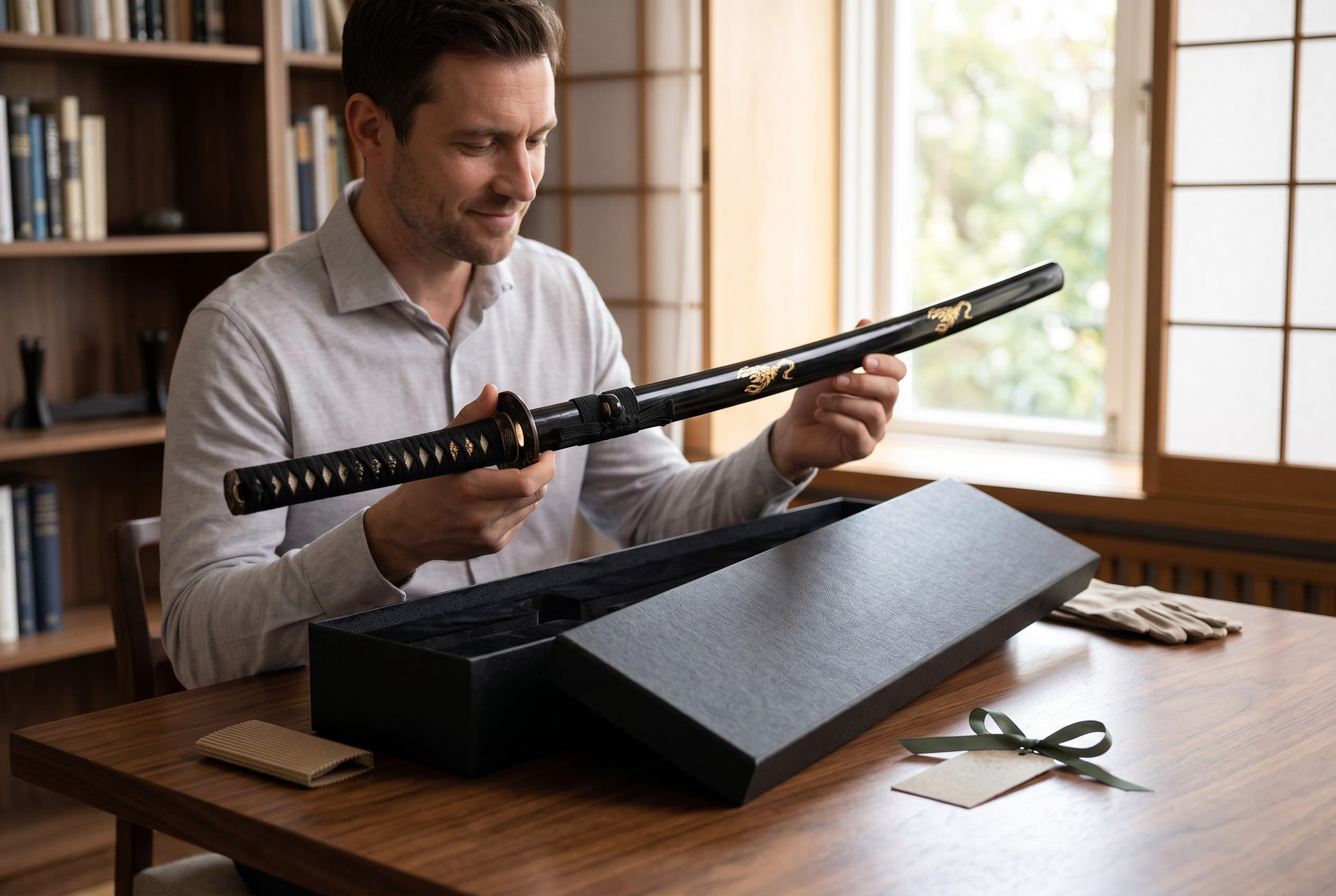 Katana Scorpio Schwert scharf echt zum Training Metall Dazu der Ständer Stahl 1060 Samurai 100% Handarbeit nur für Erwachsene - 18 Jahre erforderlich 7KM4-410