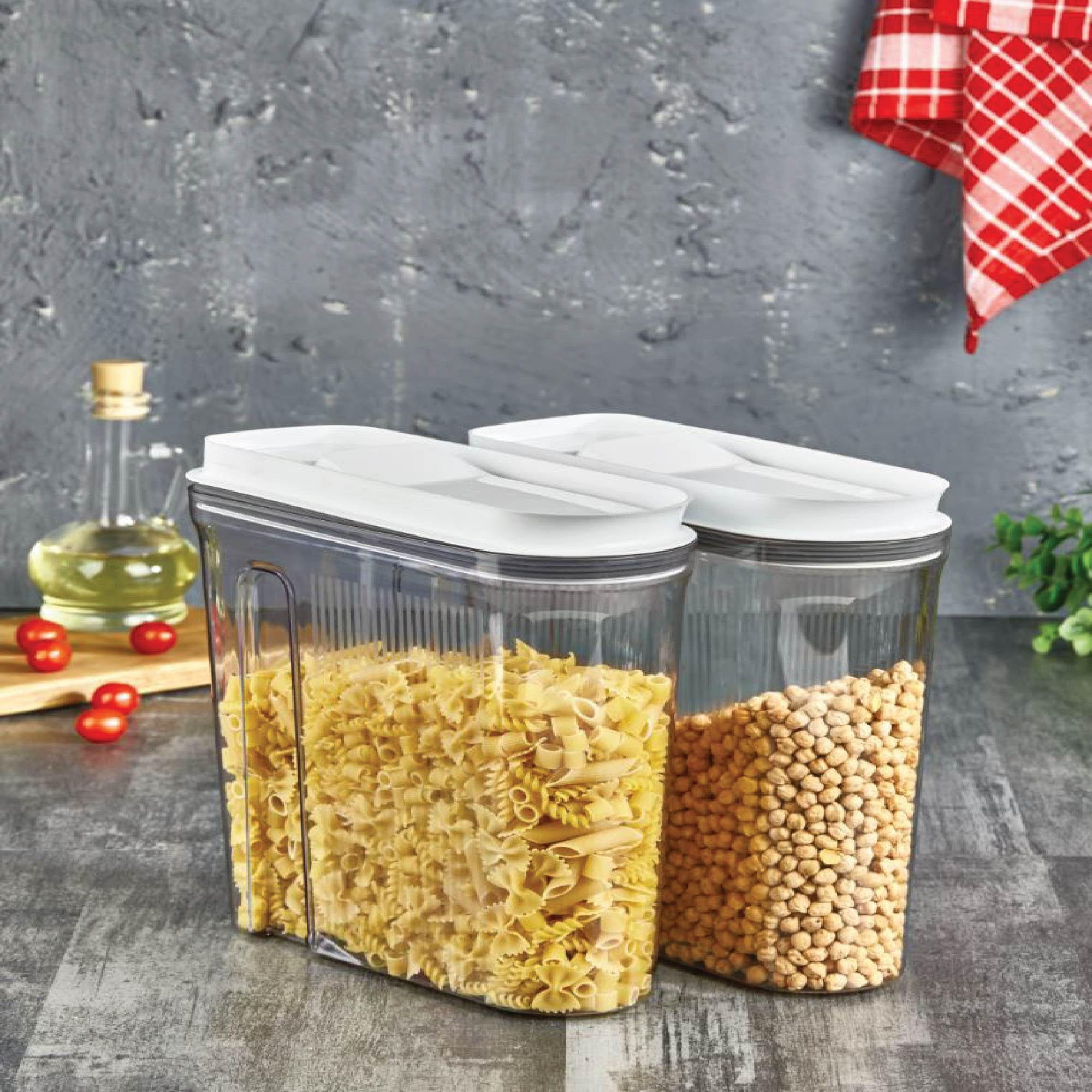 Vip Ahmet 12er Set Schmale Vorratsbehälter mit Dosierklappe - 4 Liter Transparent Luftdichte Küchen Aufbewahrung, BPA-frei, Schmales Design 25x19x10 cm VP-301