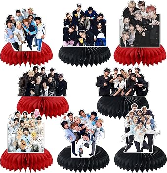 Kpop Theme Party Supplies, 7Pcs 5 Star Party Table Centerpieces, Cake Toppers, Photo Booth Props, for K-Pop Idol Stray Kids Birthday Decorations for Fans Merch