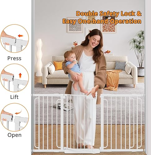 Miniatura 3 de Puerta extra ancha para bebés con puerta de 62 a 66 pulgadas montada a presión, puertas de bebé para niños de cierre automático para puertas sin