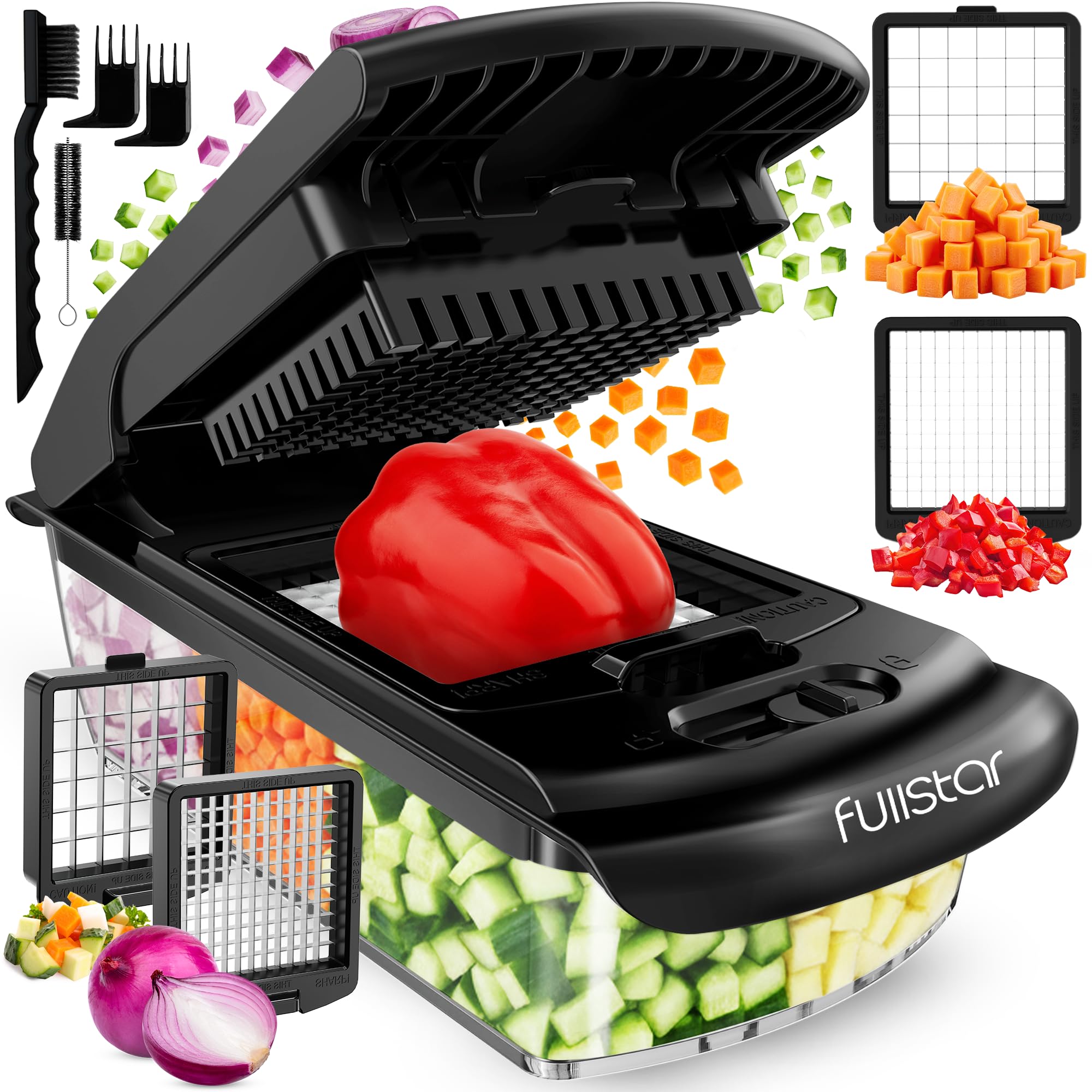 Fullstar The Original Pro Chopper - Vegetable Chopper and Spiralizer, Food Chopper with Container, Fruit Slicer, Kitchen Gadgets & Accessories, Home Essentials (2 in 1, Black)