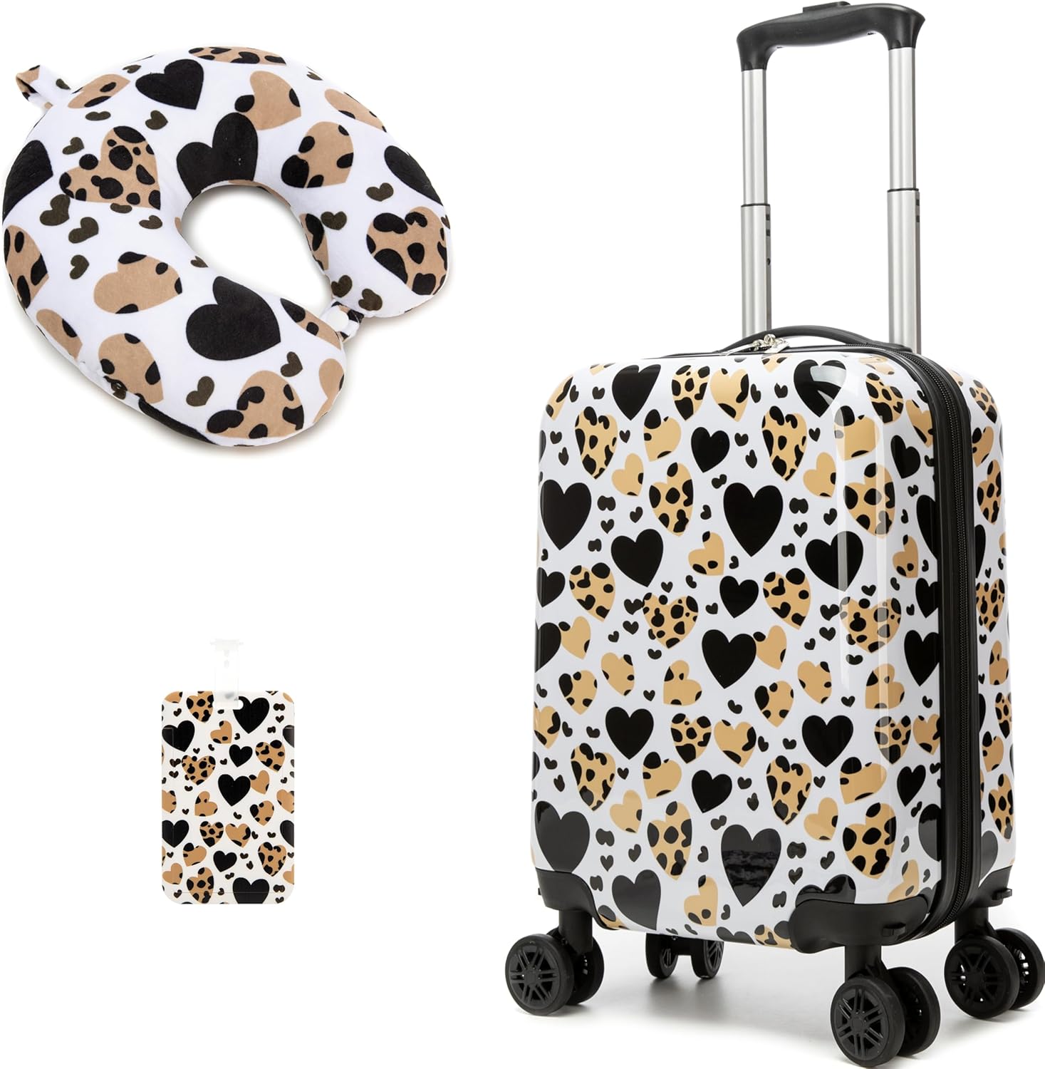Kids Luggage with Spinner Wheels Carry on Suitcases for Girls 2 Piece Luggage Sets 16" Toddler Suitcase for Kids Rolling Suitcase Airline Approved (Brown Leopard)