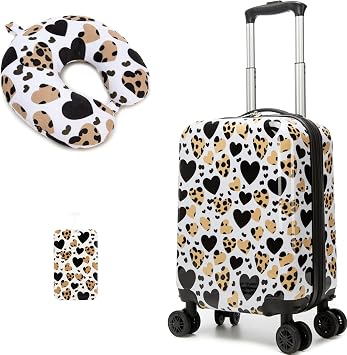 Kids Luggage with Spinner Wheels Carry on Suitcases for Girls 2 Piece Luggage Sets 16" Toddler Suitcase for Kids Rolling Suitcase Airline Approved Brown Leopard