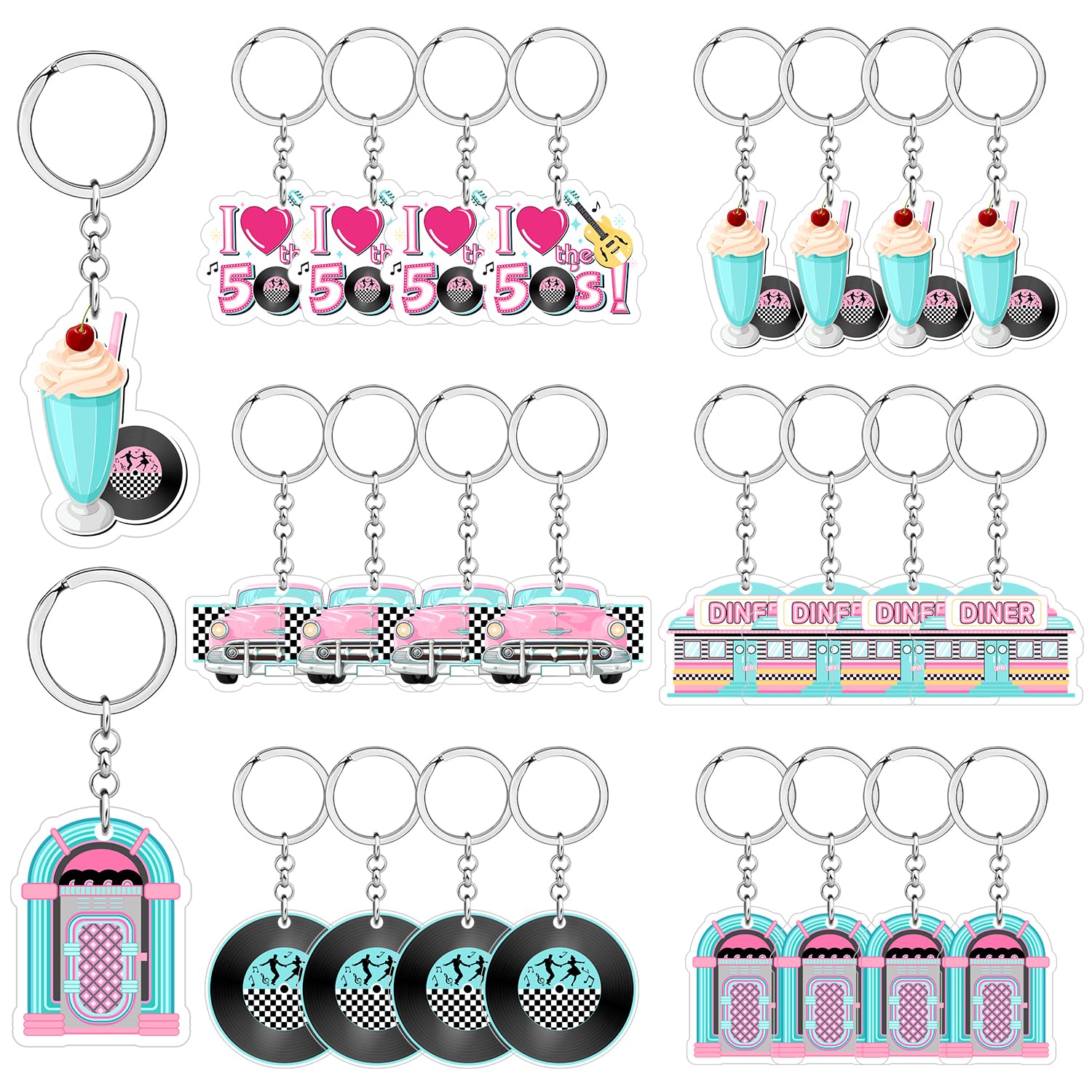 Amazon.com: 50's Party Decorations 24Pcs 50s Theme Keychains