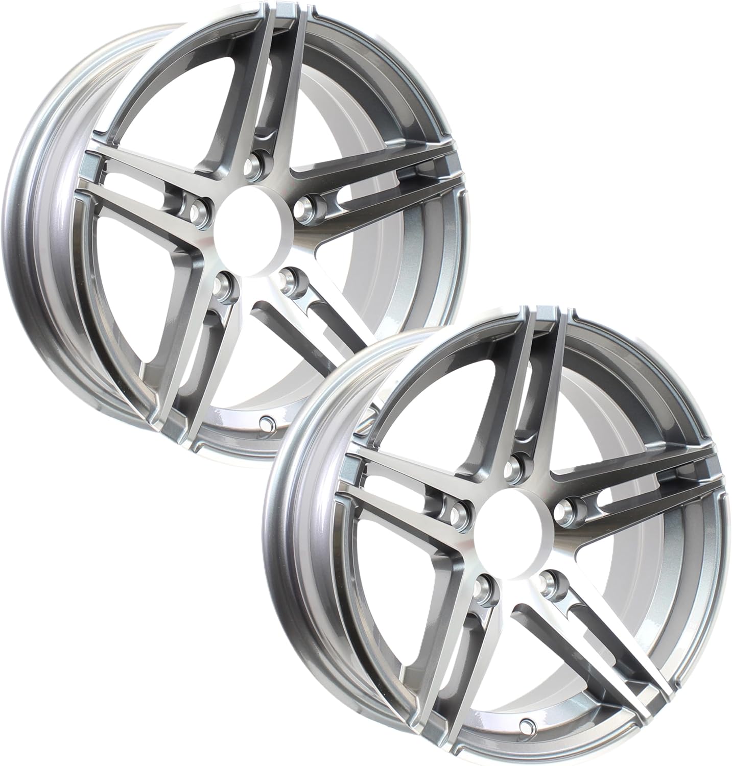 eCustomrim 2-Pack Gunmetal Grey Aluminum Spoke 15 Inch Sidewinder Trailer Rim 15x5 5 Lug On 4.5 Inch Center