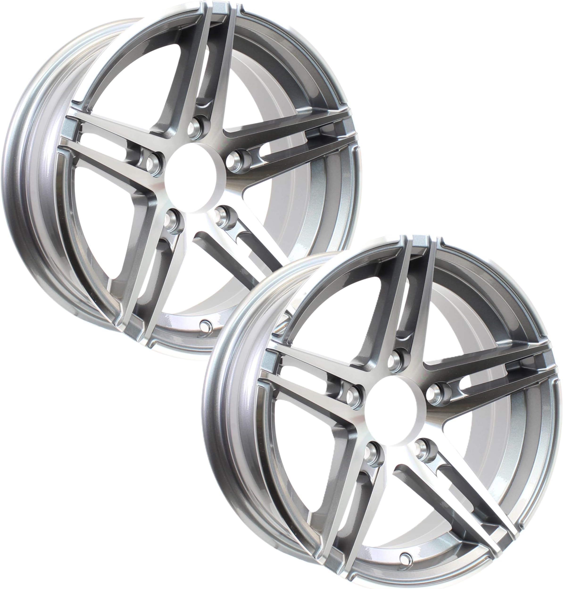 eCustomrim 2-Pack Gunmetal Grey Aluminum Spoke 15 Inch Sidewinder Trailer Rim 15x5 5 Lug On 4.5 Inch Center