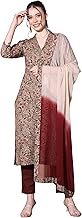 Vbuyz Women's Kalamkari Straigth Cotton Maroon Kurta with Pant & Dupatta