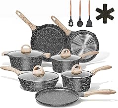 JEETEE Pots and Pans Set Nonstick Induction Cookware Sets, 21 Pcs w/Frying Pan, Saucepan, Sauté Pan, Griddle Pan, PFOA Free (Grey, Granite)