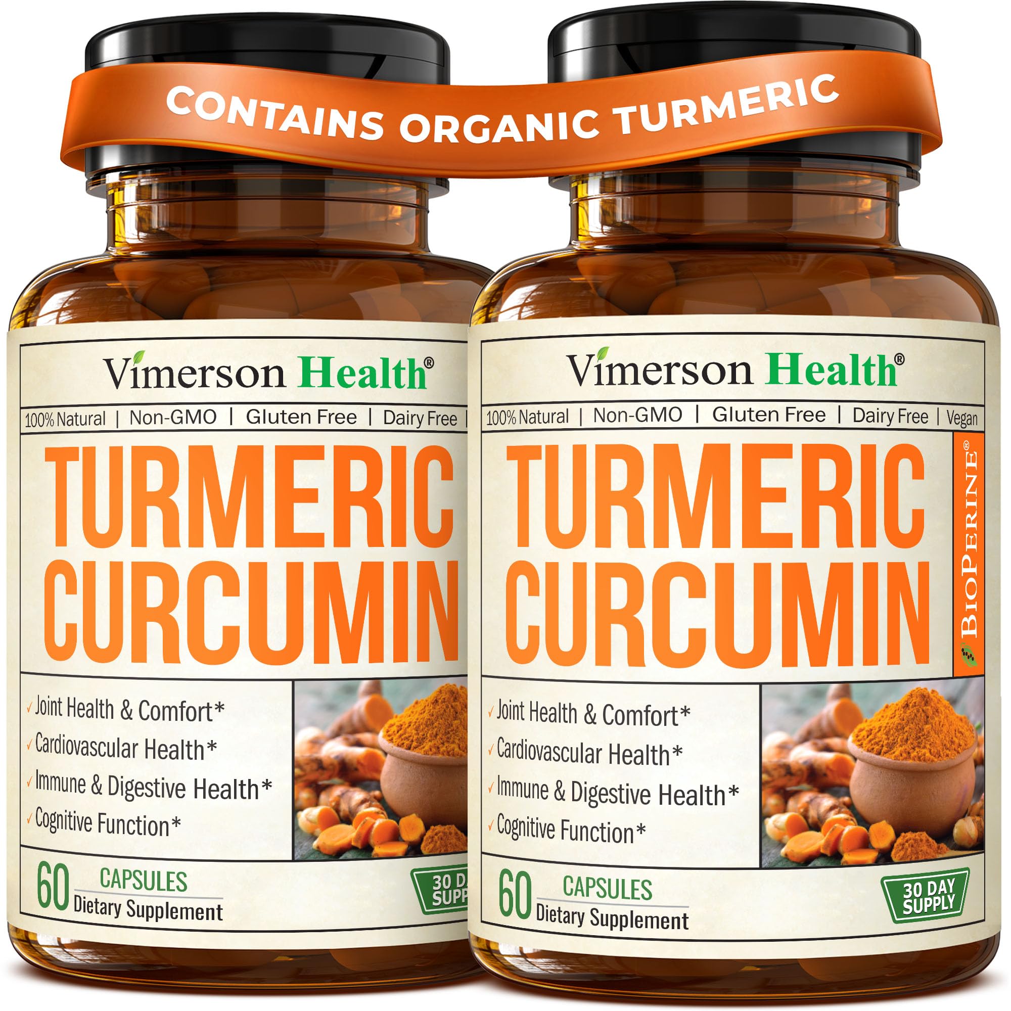 Turmeric Curcumin Supplement with Black Pepper Extract - High Potency Organic Turmeric 1200mg & 95% Curcuminoids for Joint & Digestive Health - Joint Support Supplement - 60 Curcuma Capsules - 2 Pack