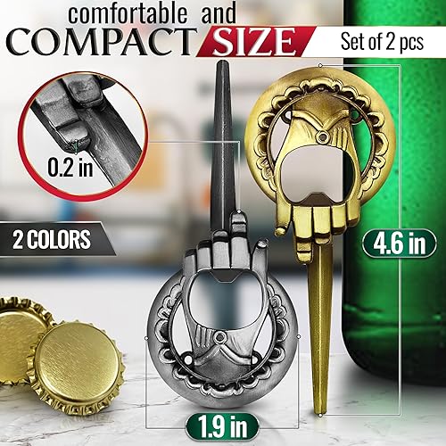 Miniatura 2 de Abridor de botellas de la Mano del rey, 2 unidades - Estilo Juego de tronos - Bronce y plata - Perfecto regalo para hombres - Accesorios