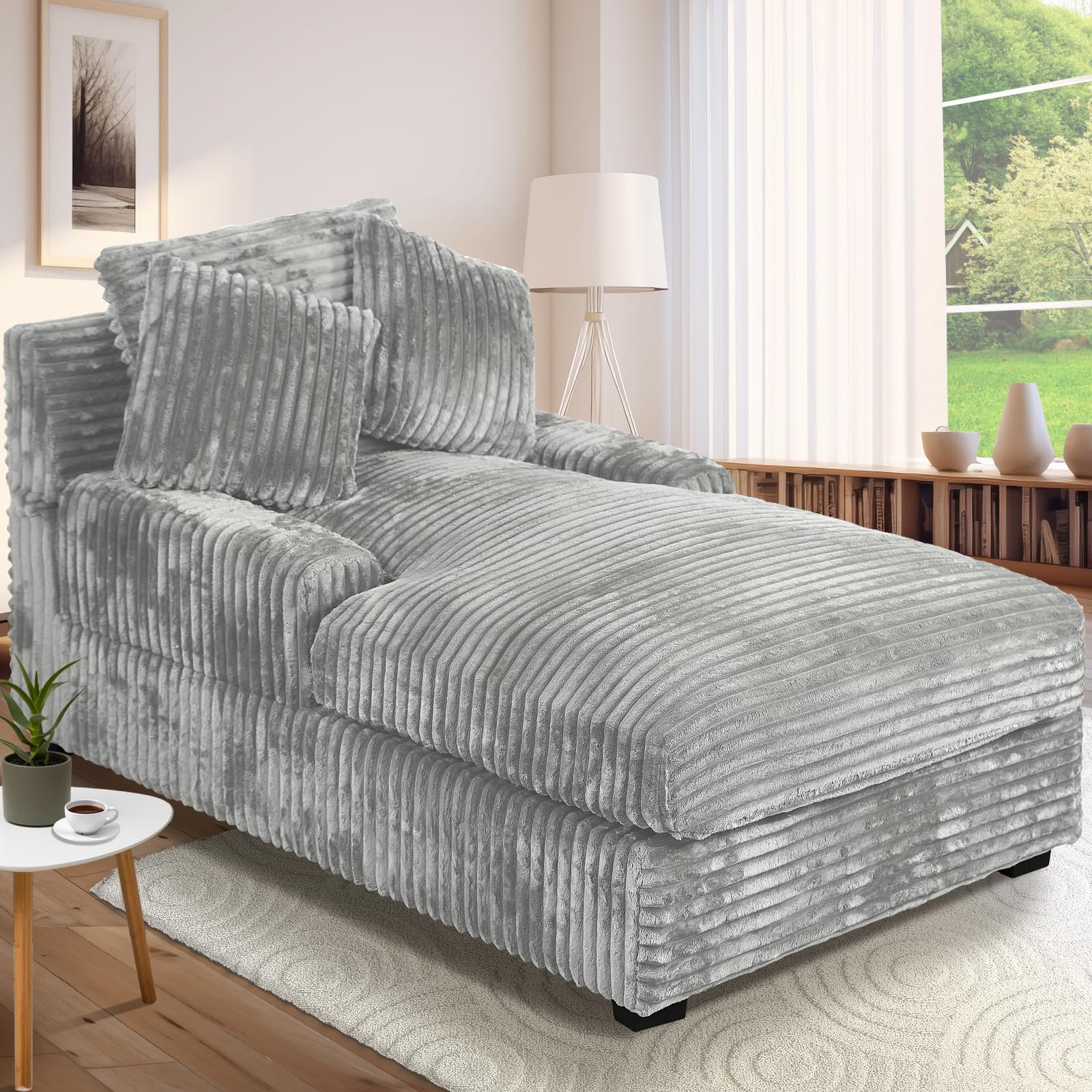 DIFYHOMEY 59 Inches Chaise Lounge Indoor with Adjustable Backrest, Single Sleeper Sofa Chair with Lumbar Pillows, Upholstered Sofa Bed for Living Room