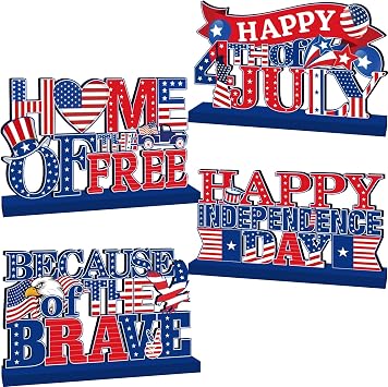 4Pcs 4th of July Decorations Wooden Table Decorations 4th of July Table Decorations Independence Day Tabletop Decor Veterans Memorial Day Patriotic Decor for 250th Anniversary