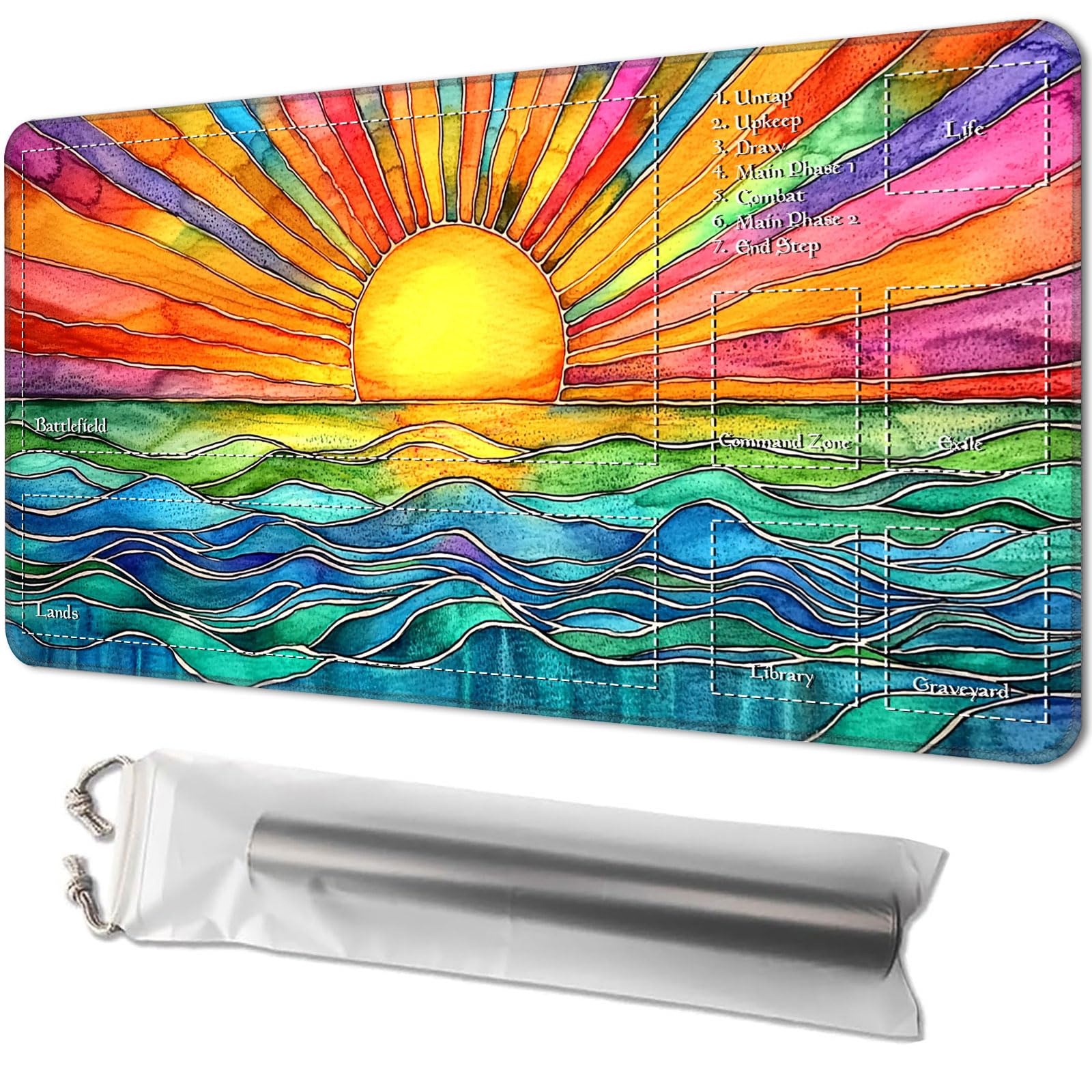 Playmat for MTG, Game Mat 24 x 14 inches, with Free Storage Bags, TCG and Board Game Mat for Cards, Ideal for Card Game Enthusiasts, Colorful Sunrise