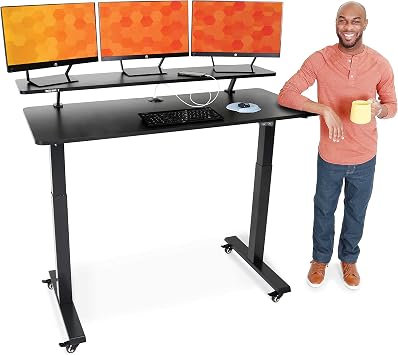 Stand Steady Tranzendesk Power | 55 Inch Electric Standing Desk with Built-In Charging | Height Adjustable Stand Up Desk with Clamp On Shelf | Electronic Desk with 1 AC Outlet & 2 USB Ports 55/Black