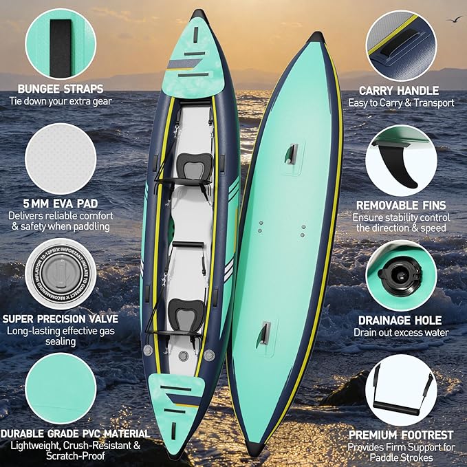 Kayak Inflable 1/2 Persona Adultos, 3.1m Plegable Pesca Remo Asiento miniatura 5