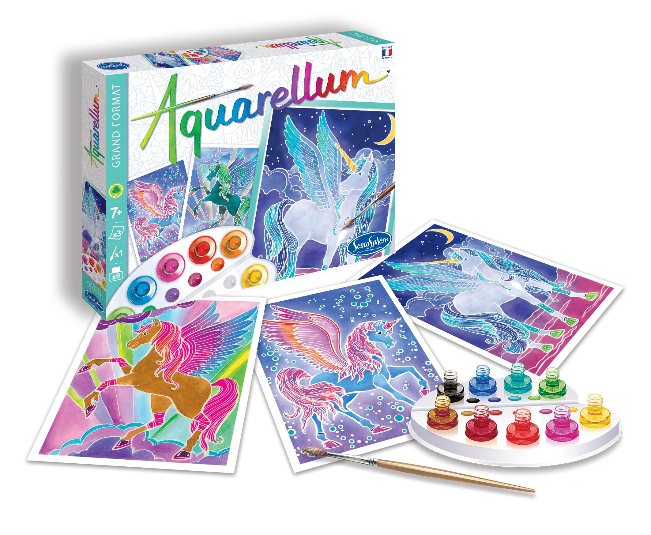 SentoSphère - AQUARELLUM - PEGASES - Kit peinture - Peinture Aquarellable Magique - A partir de 7 ans - fabriqué en France