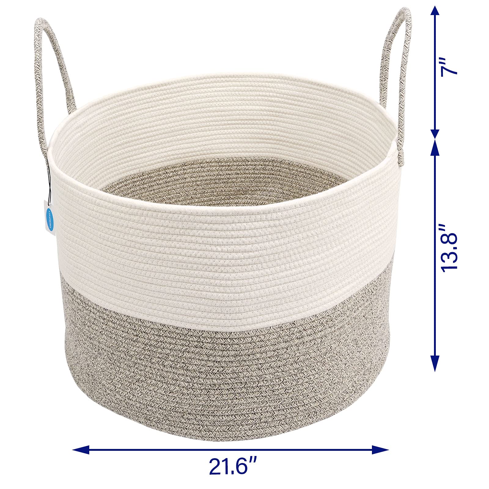 Casaphoria XXXL, cesto portaoggetti in corda di cotone per soggiorno, con manico lungo, per coperte, asciugamani e cuscini, cesto portabiancheria | crema bianco e marrone (55,9 x 55,9 x 35,6 cm)