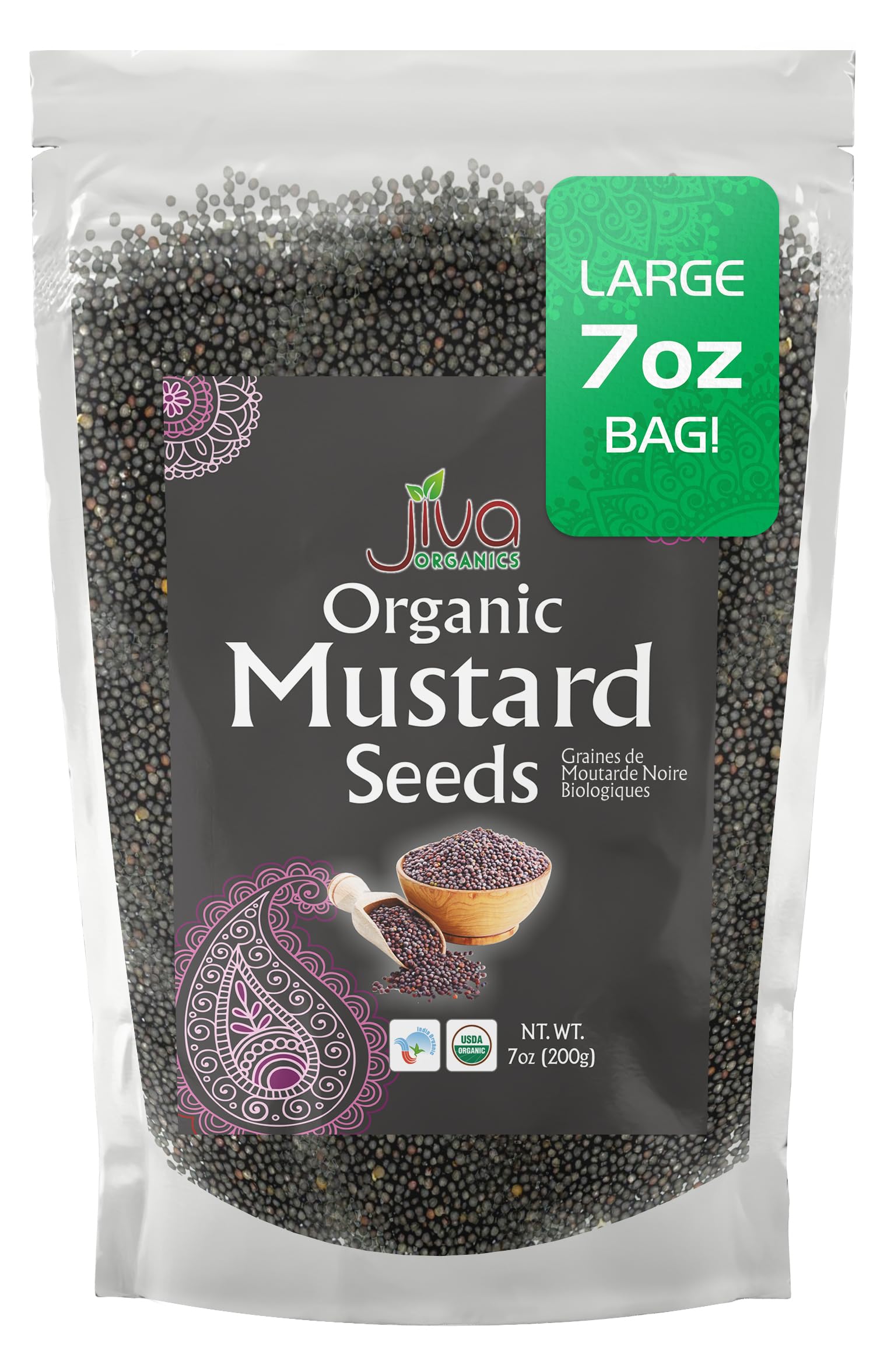 Jiva Organics Organic Black Mustard Seeds 7oz - Non-GMO, Gluten Free, Pungent & Aromatic Spice - 100% Raw & NaturalUSDA Organic