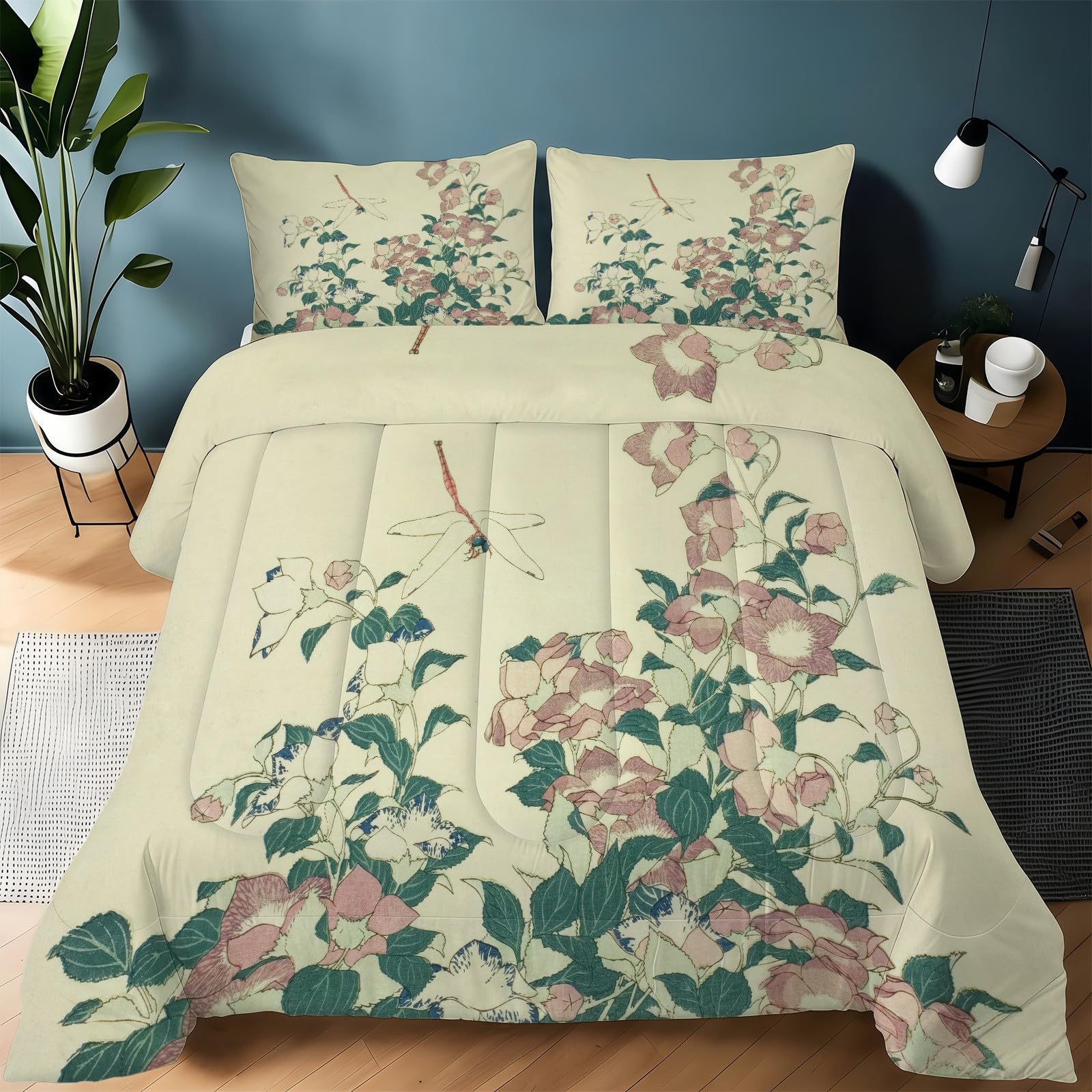 Couette 240x260 chaude fleurs lavable en machine pour lit adulte