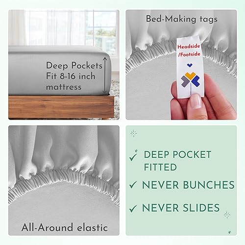 Miniatura 4 de California Design Den - Juego de sábanas de 4piezas de 100% algodón, 600hilos, calidad de lujo de 5estrellas, con bolsillos profundos, ajustadas,