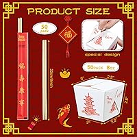 Vista 2 de Sabary 50 juegos de cajas chinas de 8 onzas para llevar con palillos, recipientes de papel de pagoda para alimentos con palillos desechables