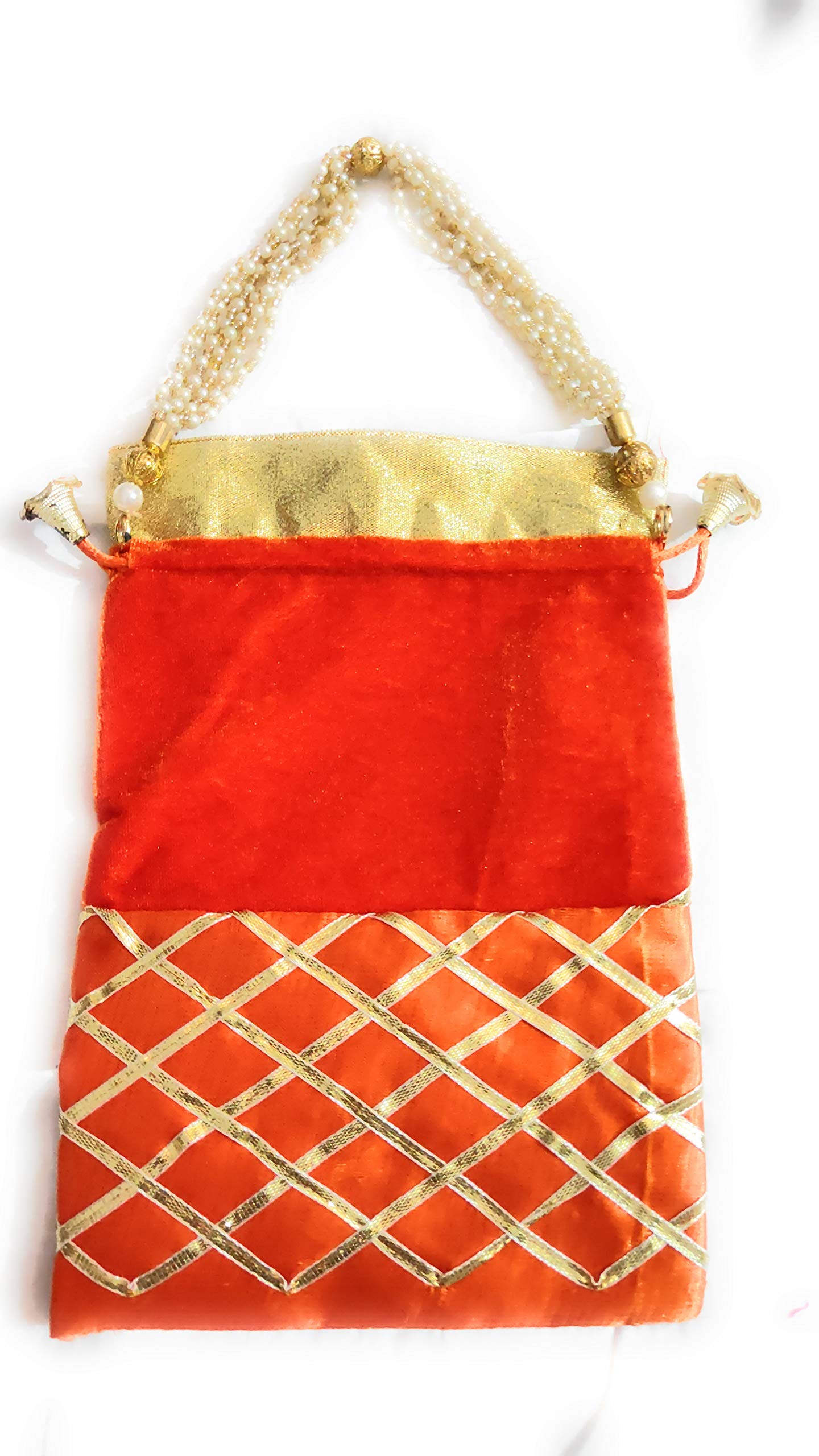 Indian Collectible - Juego de 6 bolsas de tela de seda y terciopelo para mujer, con asa de perla, para bodas, compromisos y festivales, Multi