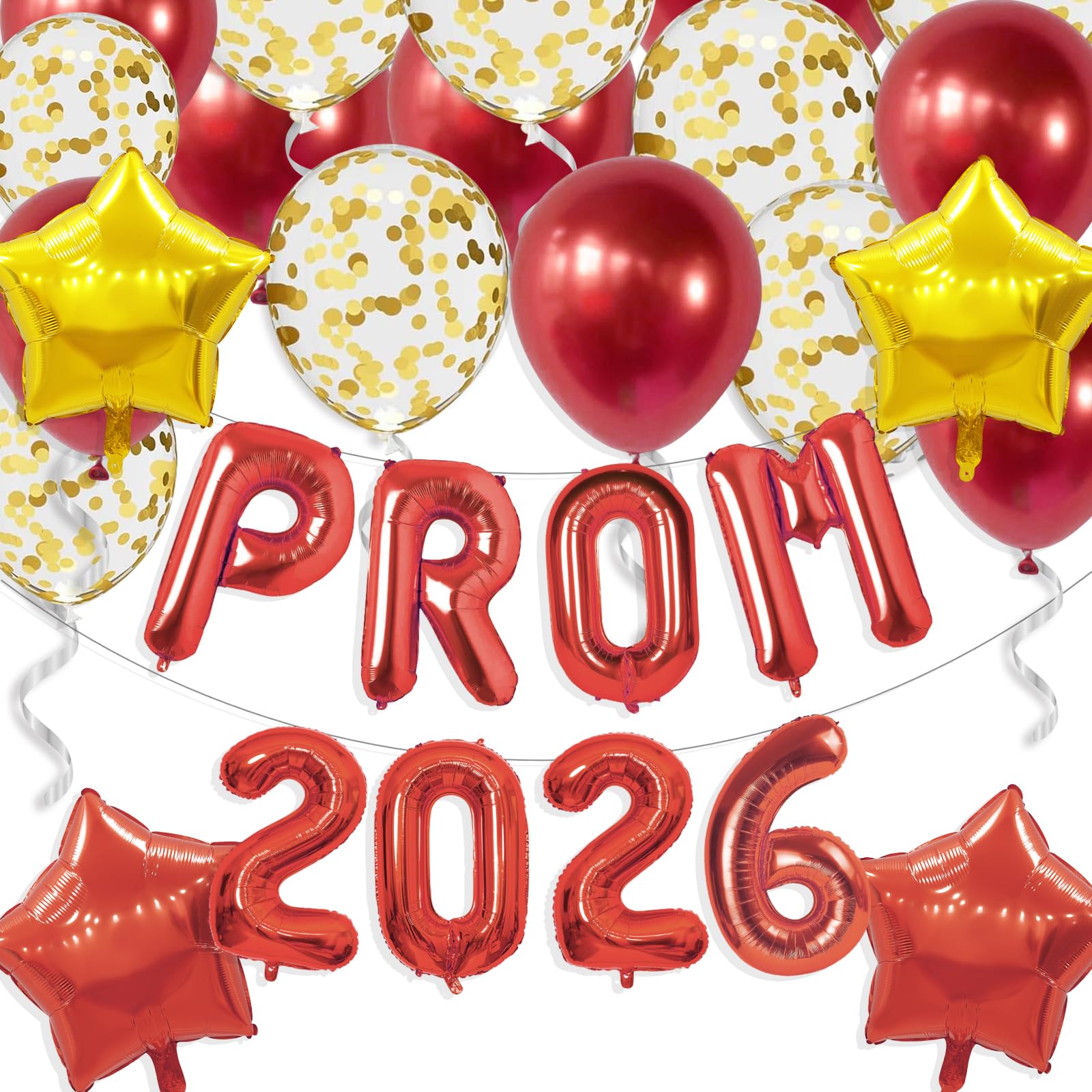 Gidobo Prom 2026 Balloons, Red Foil Balloons Banner with 16pcs Latex Balloons for 2026 Graduations College High School Grad Party Supplies