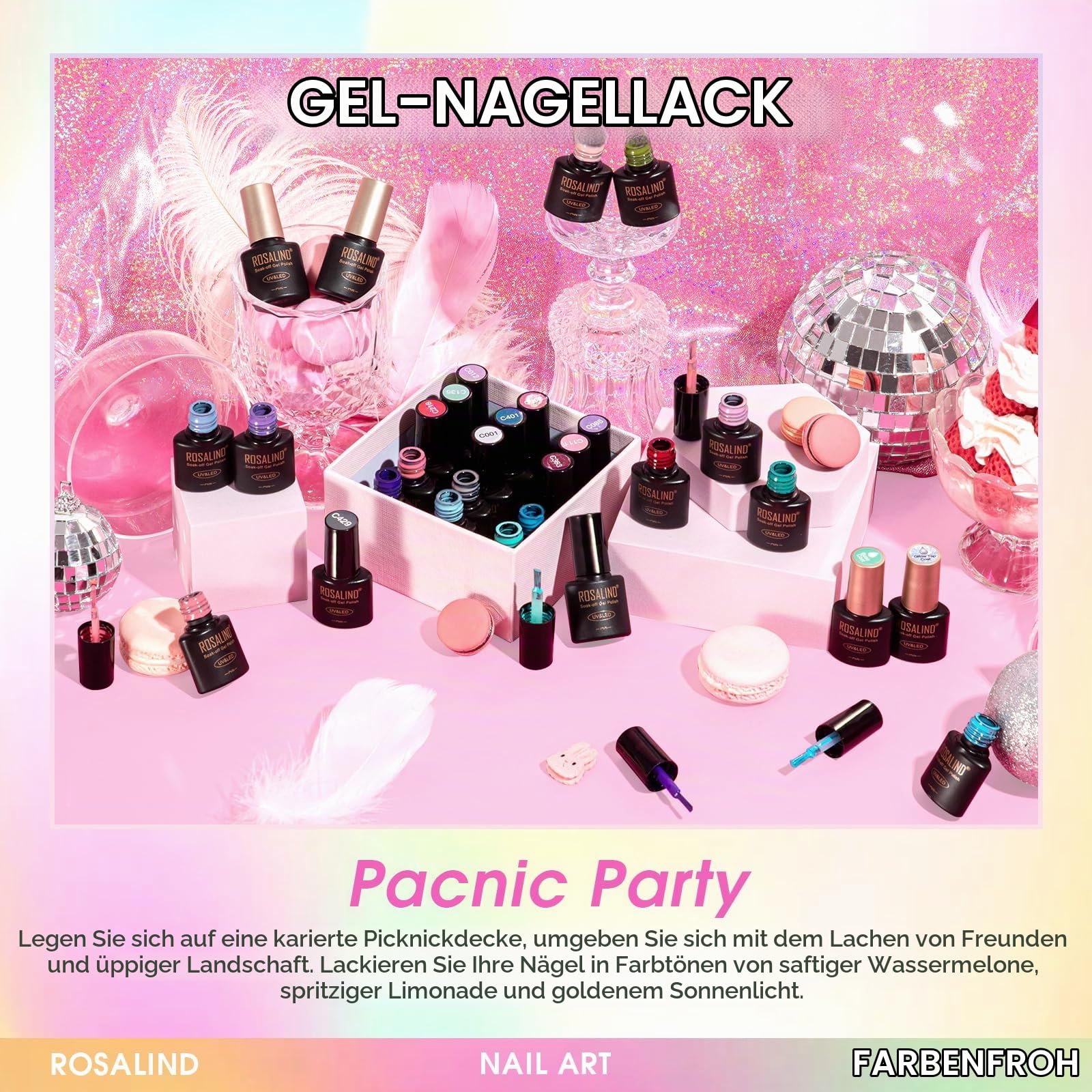 ROSALIND UV Nagellack Set 100 Stück Schwarz Weiß Rot Rosa Blau Grün Violett
