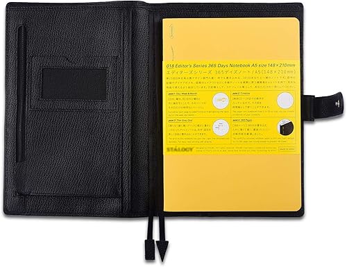 Miniatura 3 de Organizador personal de cuero genuino A5, compatible con Stalogy Hobonichi A5 tamaño planificador cuadernos (negro)