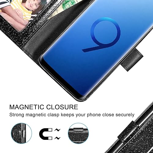 Miniatura 5 de UEEBAI Funda tipo cartera para Samsung Galaxy S9 Glitter PU Leather con ranuras para tarjetas y función atril Cierre magnético a prueba de golpes