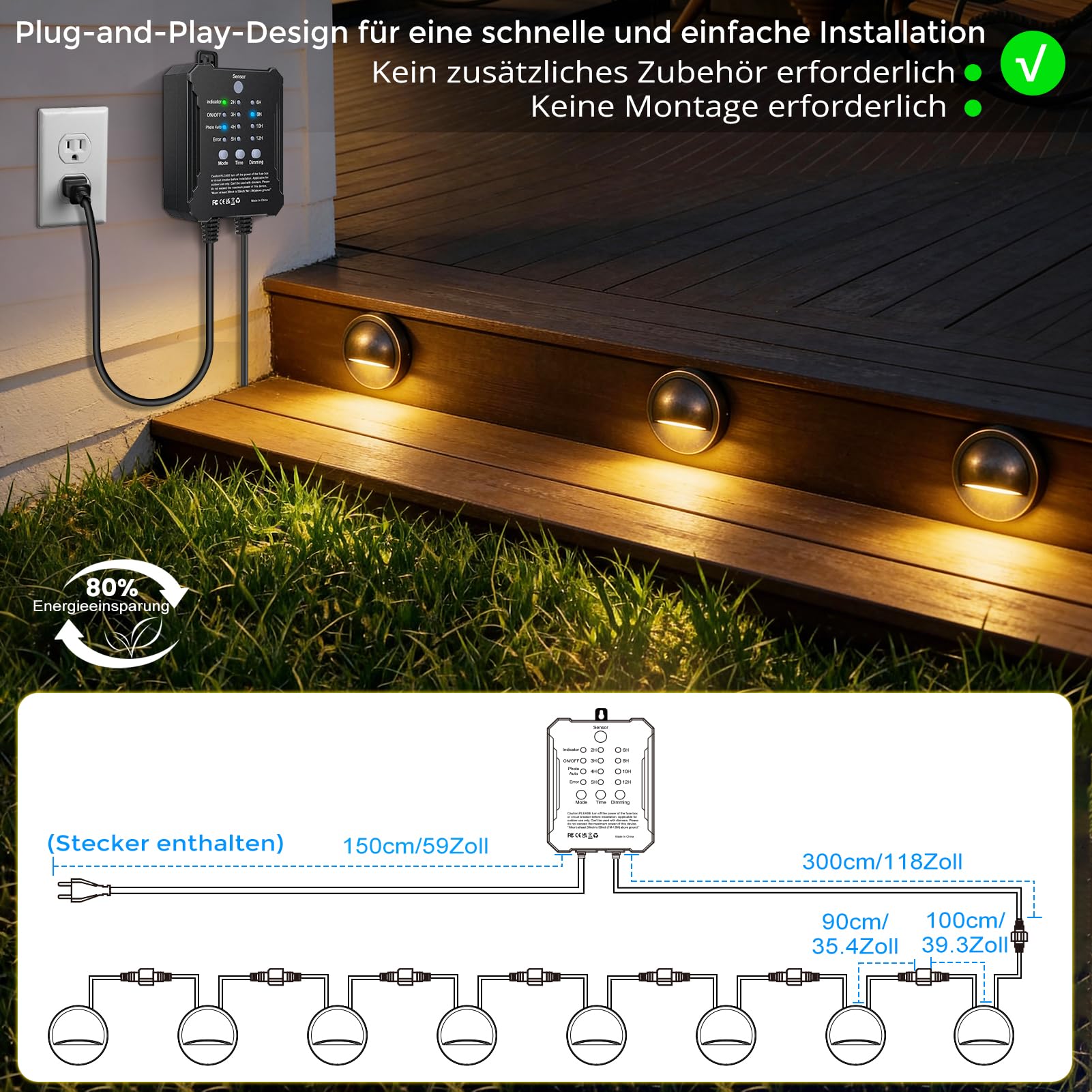 LightingWill LED Gartenbeleuchtung Außen 8er Set, 24V Niedervolt Landschaftsbeleuchtung mit Timer & Dämmerungssensor, Warmweiß 3000K, IP67 Außenleuchten für Garten, Terrasse, Wege und Zaun