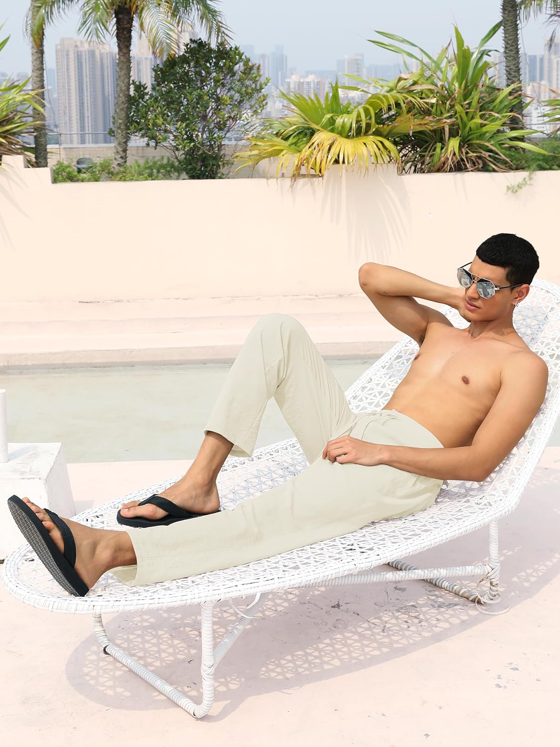 Tall Mens Casual Linen Pants 31/33/35/37 Inseam Beach Slacks Summer Long Drawstring Straight Leg Relaxed Fit - Image 3