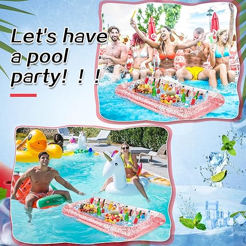 Miniatura 5 de Leitee Bandeja inflable de 3 piezas para servirbufé de hielo, enfriador de bebidas con tapón de drenaje, barra de piscina inflable para fiestas,