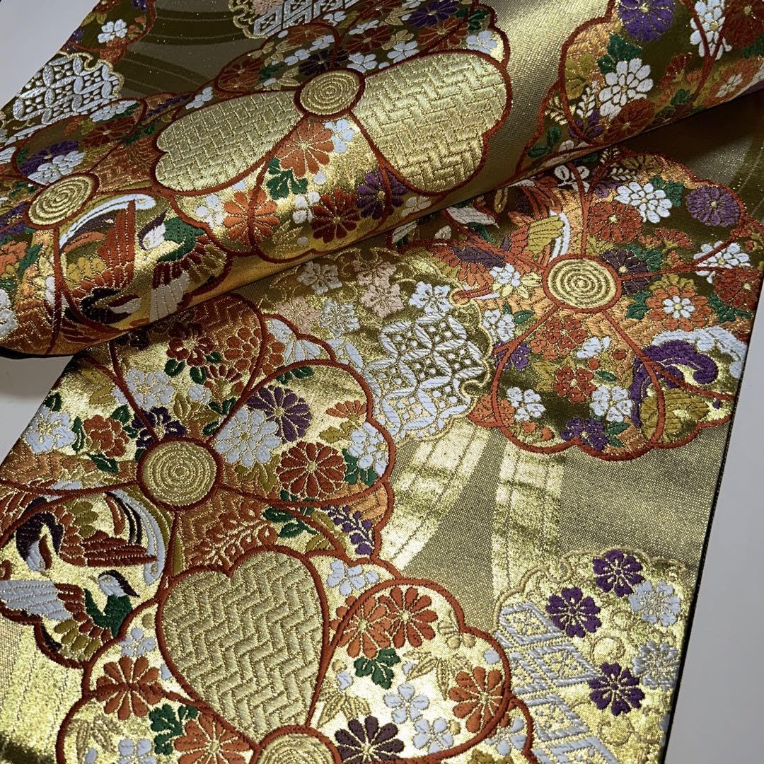 Amazon.co.jp: 西陣織高級袋帯未仕立（株）志都香 金箔引地花丸大柄文