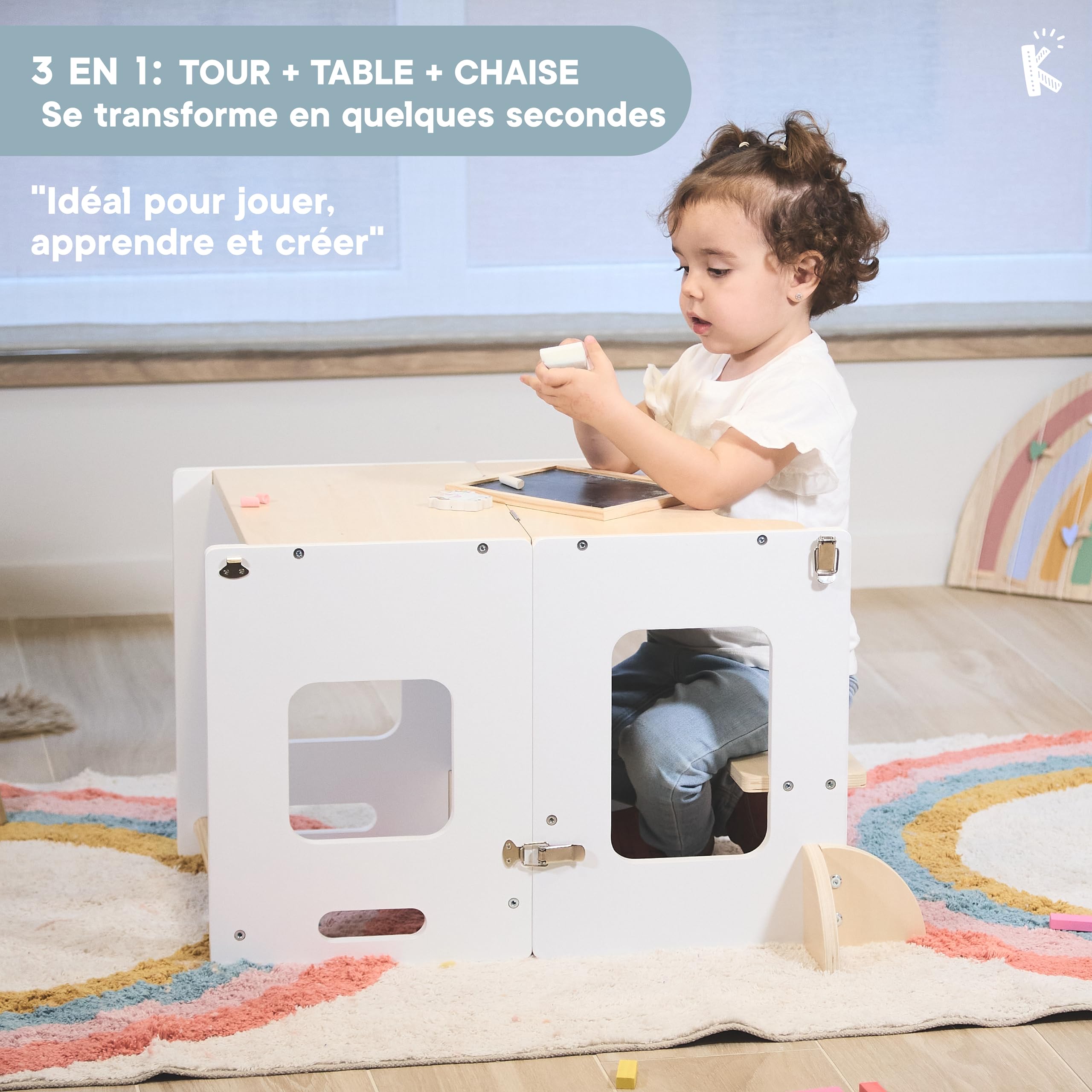 Tour d'Observation Montessori 3 en 1 Bois Écologique pour Enfant - Premium Meuble Évolutif Sécurisé
