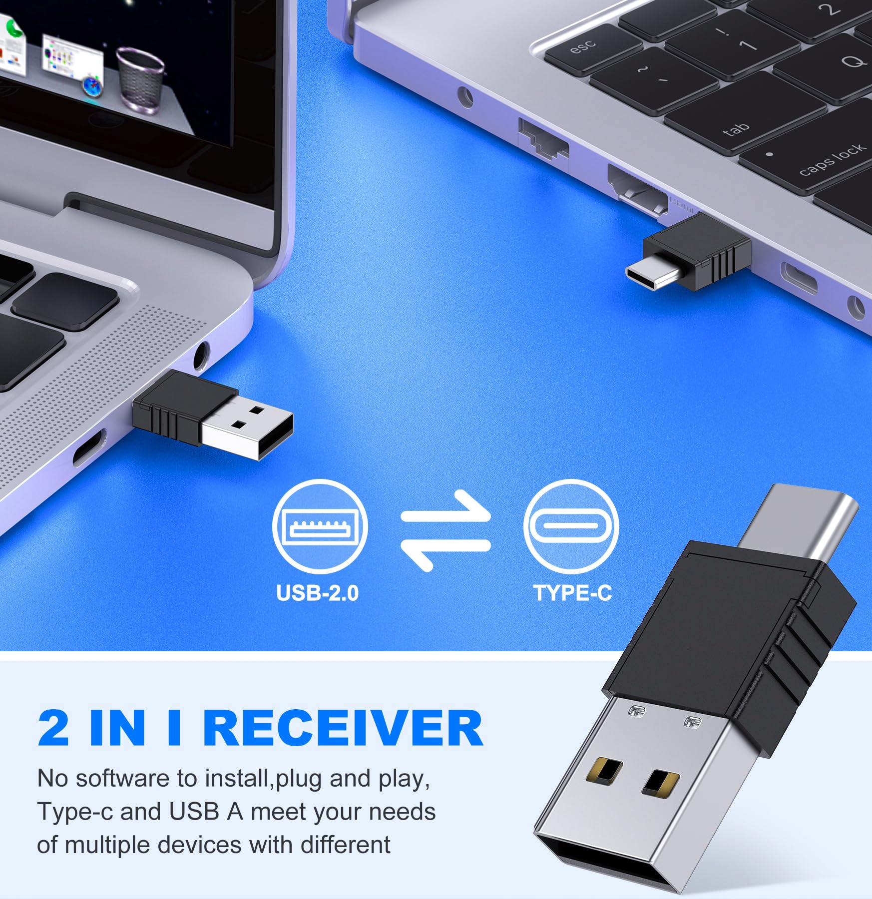DINOSTRIKE Mando a distancia inalámbrico con control de mouse de aire, recargable USB A&C, puntero PPT RF 2.4GhZ PowerPoint Clicker Slide Advancer para computadora, portátil, Mac
